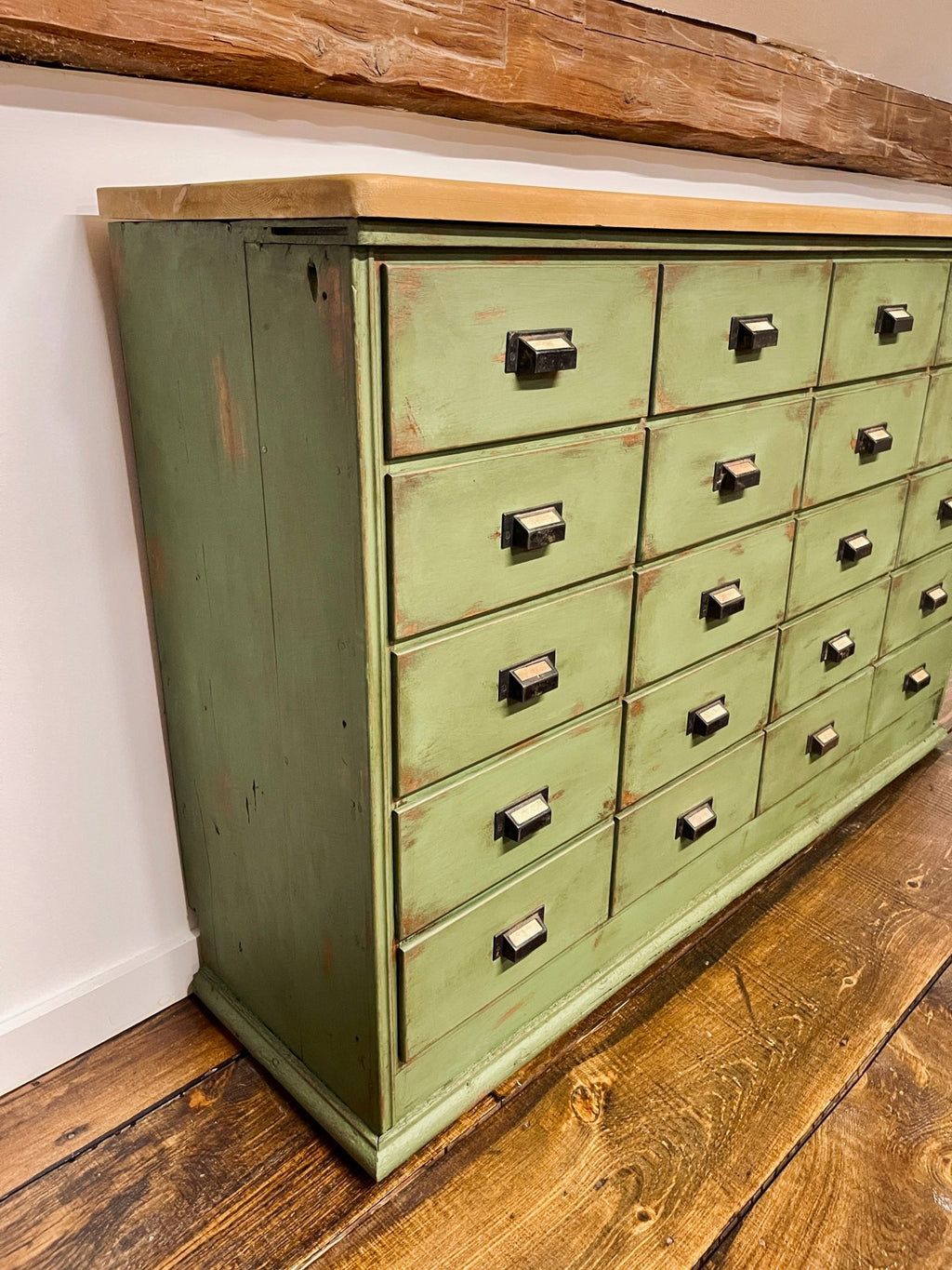 Distressed Solid Wood 16-Drawer Apothecary Chest in Heirloom Thyme – Furniture by The Olde 1840