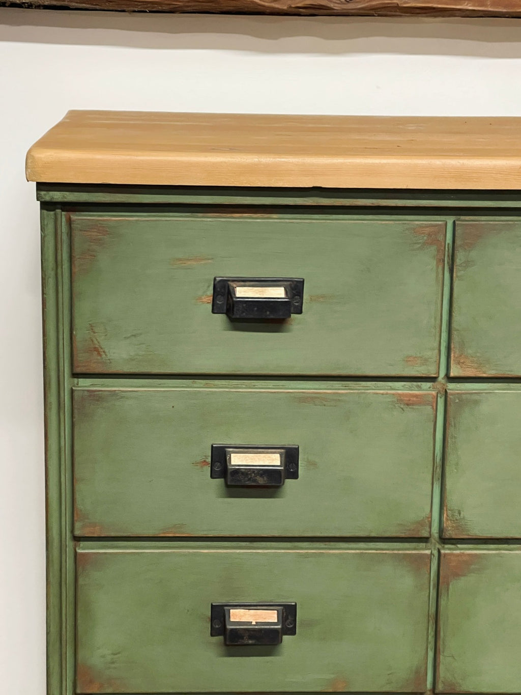 Distressed Solid Wood 16-Drawer Apothecary Chest in Heirloom Thyme – Furniture by The Olde 1840