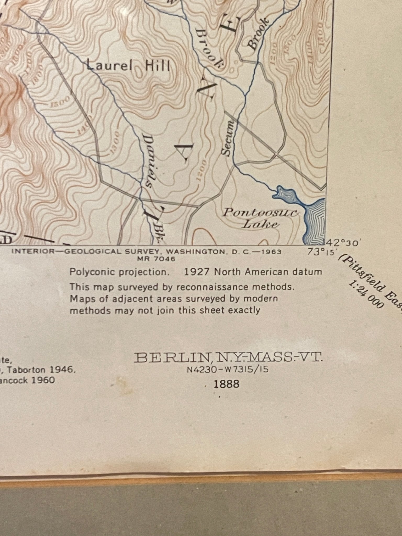 Framed Vintage 1963 USGS Topographic Map of Berlin NY Mass Vt - Stephentown & Poestenkill – Artwork by The Olde 1840