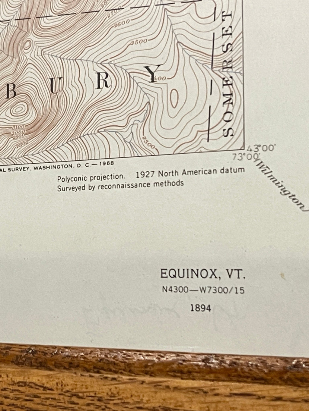 Framed Vintage 1968 USGS Topographic Map of Equinox VT 20x24 - Glastenbury & Arlington – Artwork by The Olde 1840