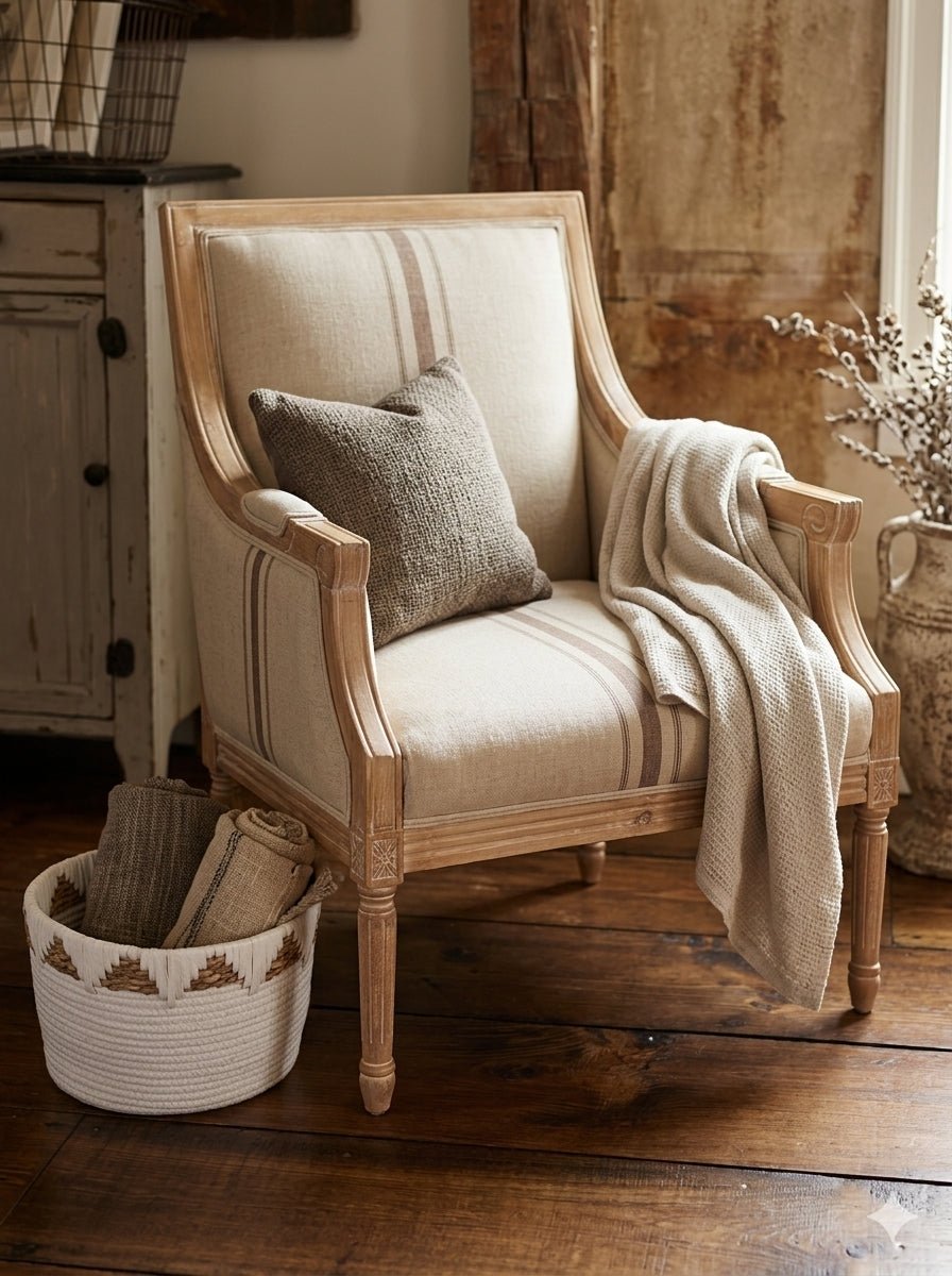 French Country Striped Accent Chair - Distressed Wood – Accent Chairs by The Olde 1840