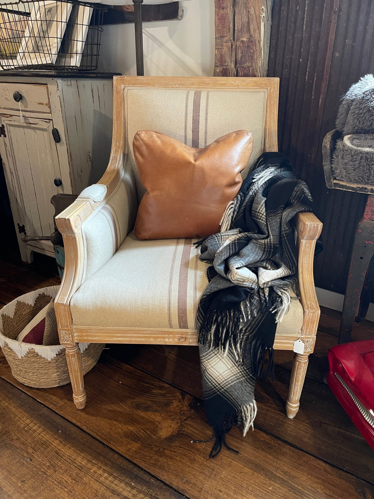 French Country Striped Accent Chair - Distressed Wood – Accent Chairs by The Olde 1840