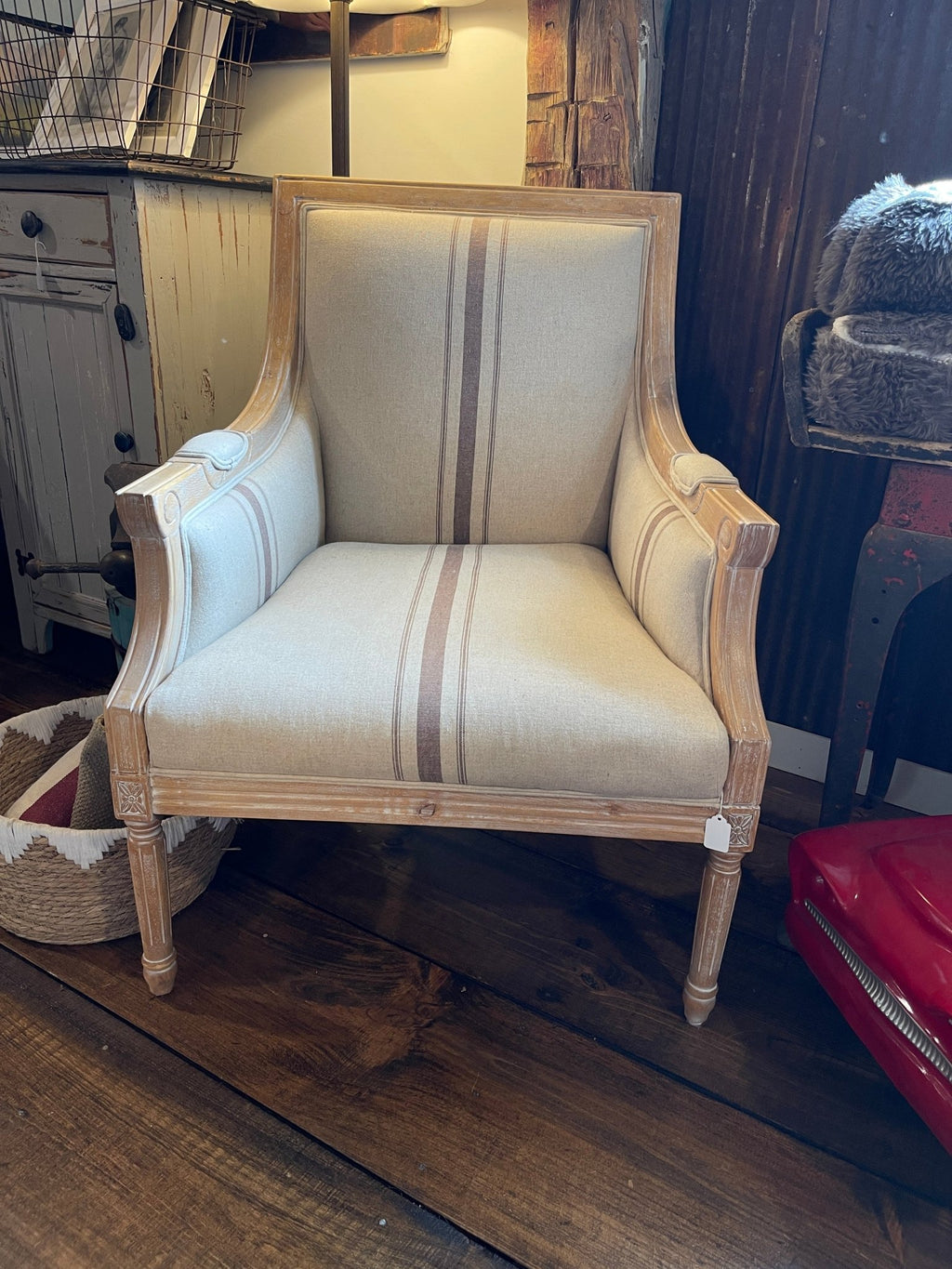 French Country Striped Accent Chair - Distressed Wood – Accent Chairs by The Olde 1840
