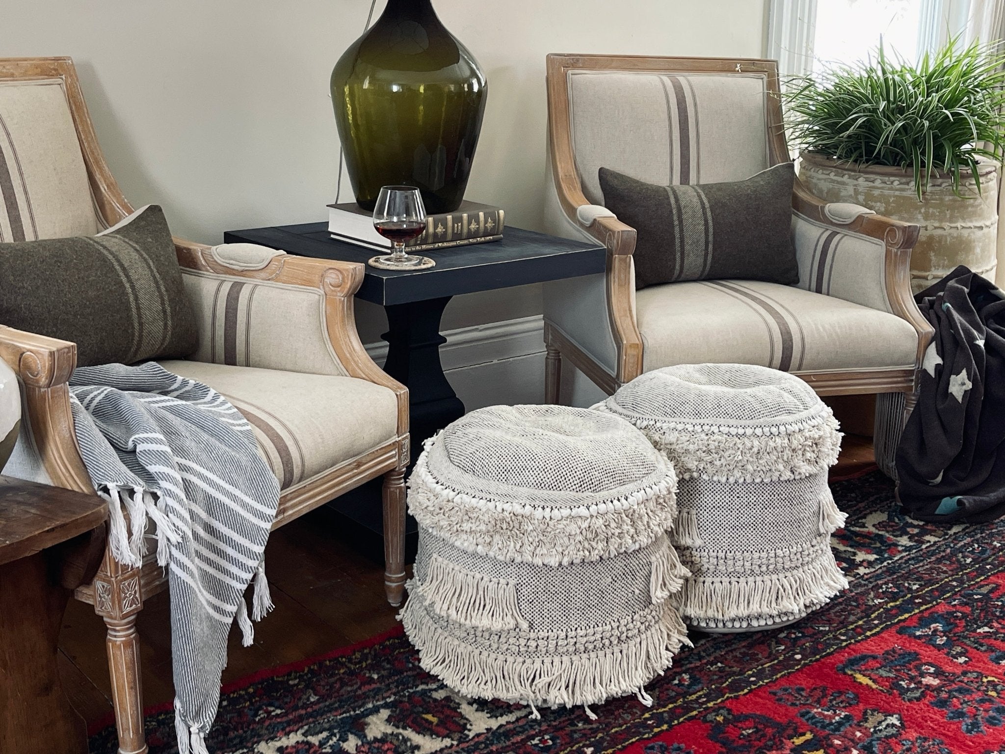 French Country Striped Accent Chair - Distressed Wood – Accent Chairs by The Olde 1840