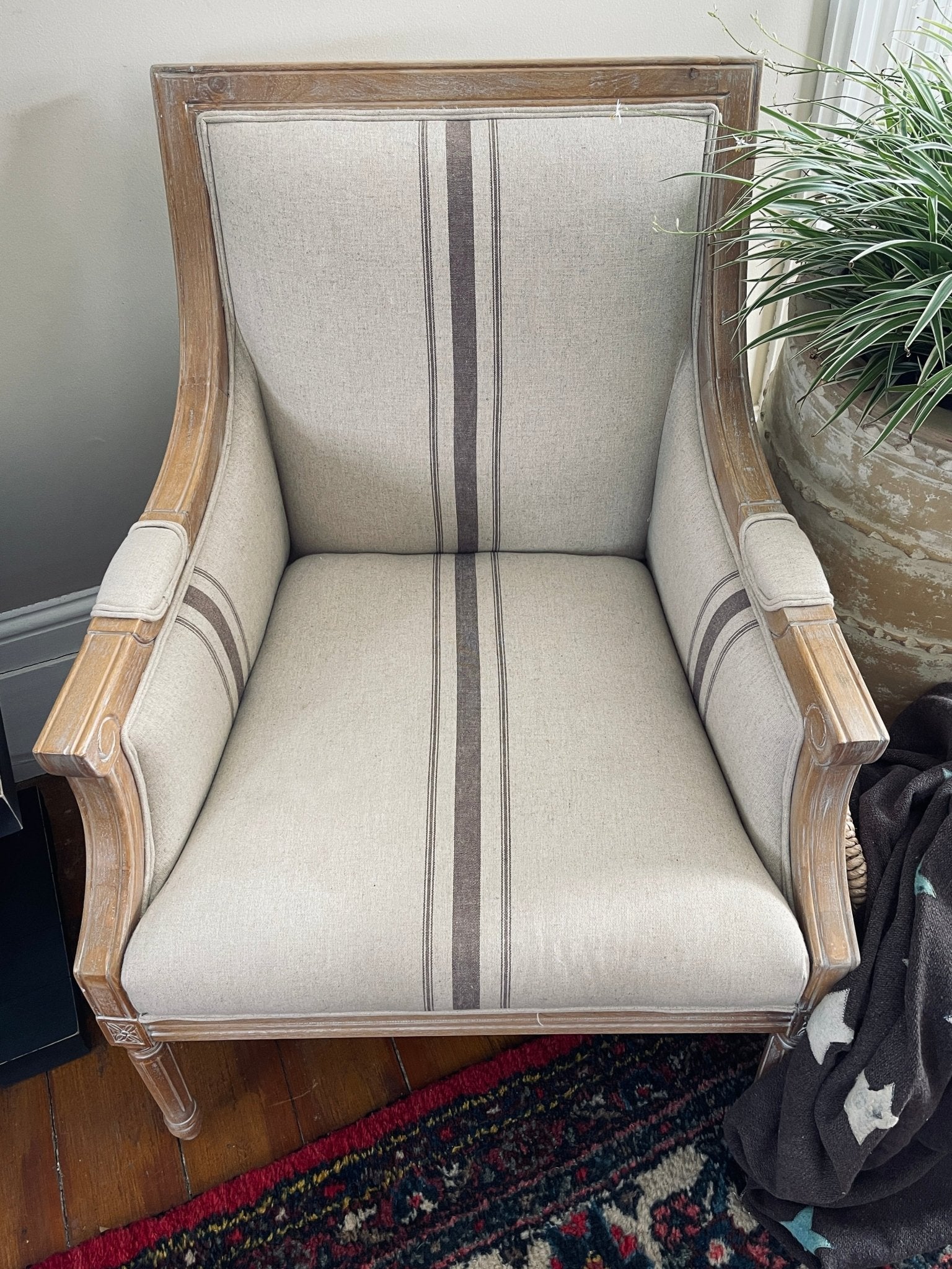 French Country Striped Accent Chair - Distressed Wood – Accent Chairs by The Olde 1840