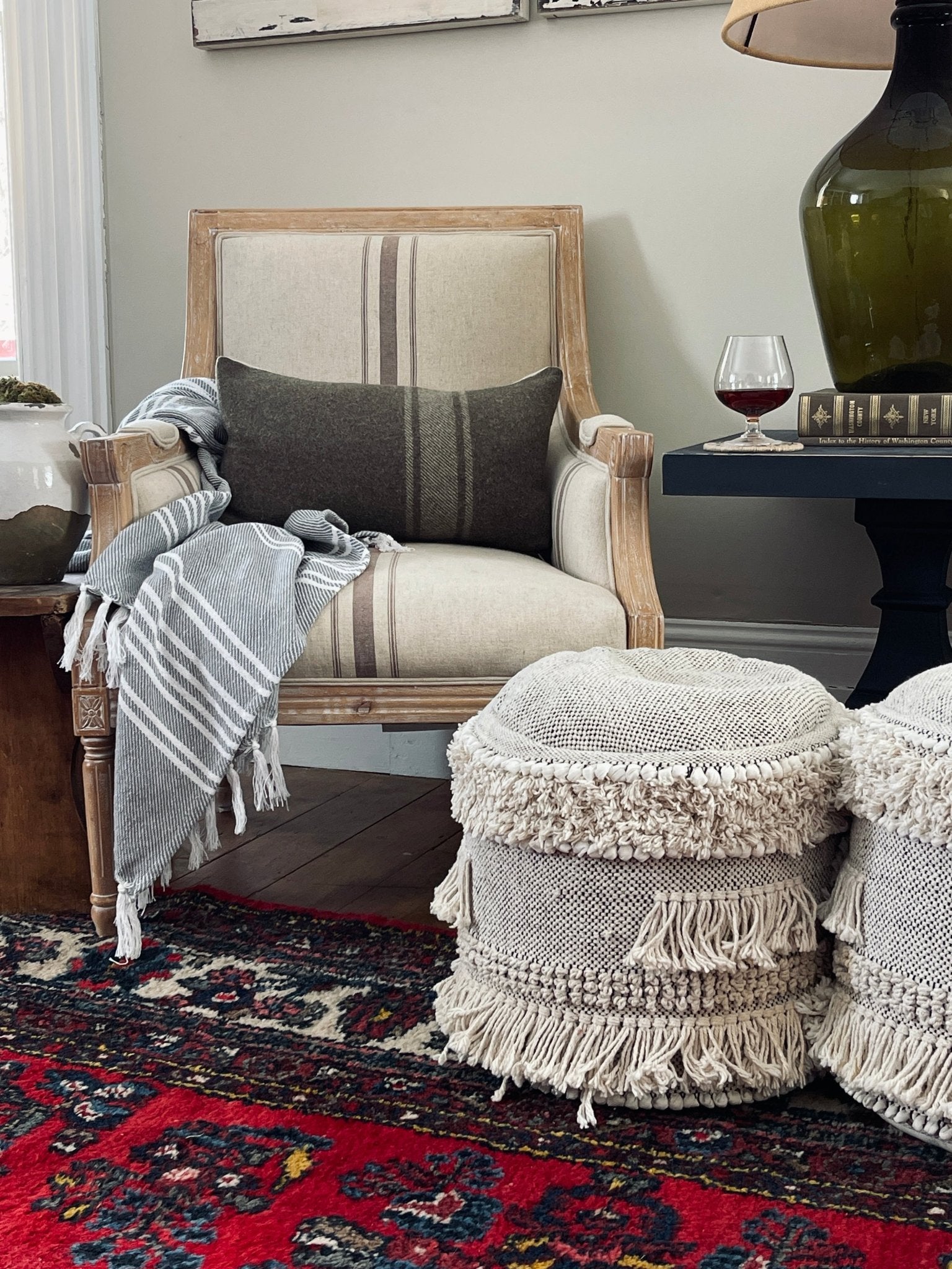 French Country Striped Accent Chair - Distressed Wood – Accent Chairs by The Olde 1840