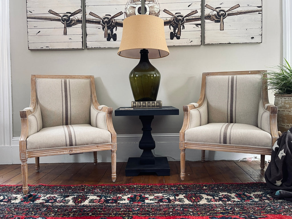 French Country Striped Accent Chair - Distressed Wood – Accent Chairs by The Olde 1840