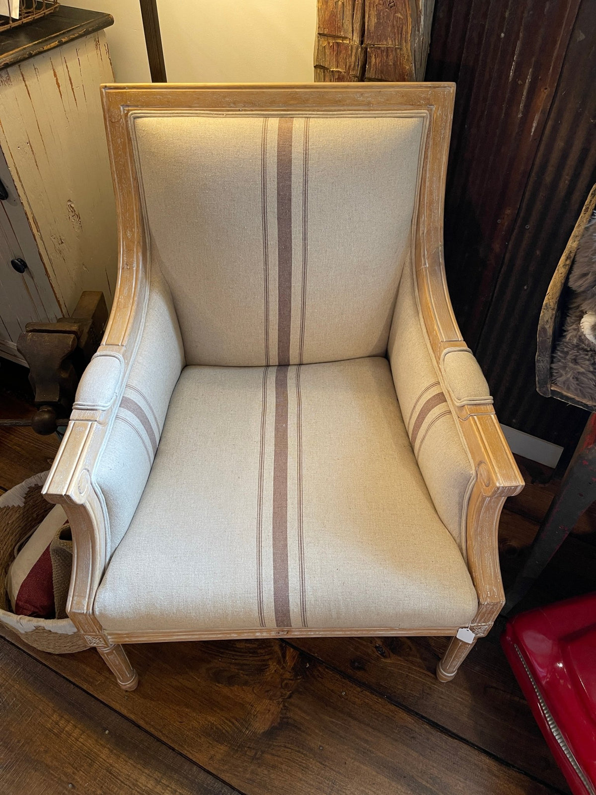 French Country Striped Accent Chair - Distressed Wood – Accent Chairs by The Olde 1840