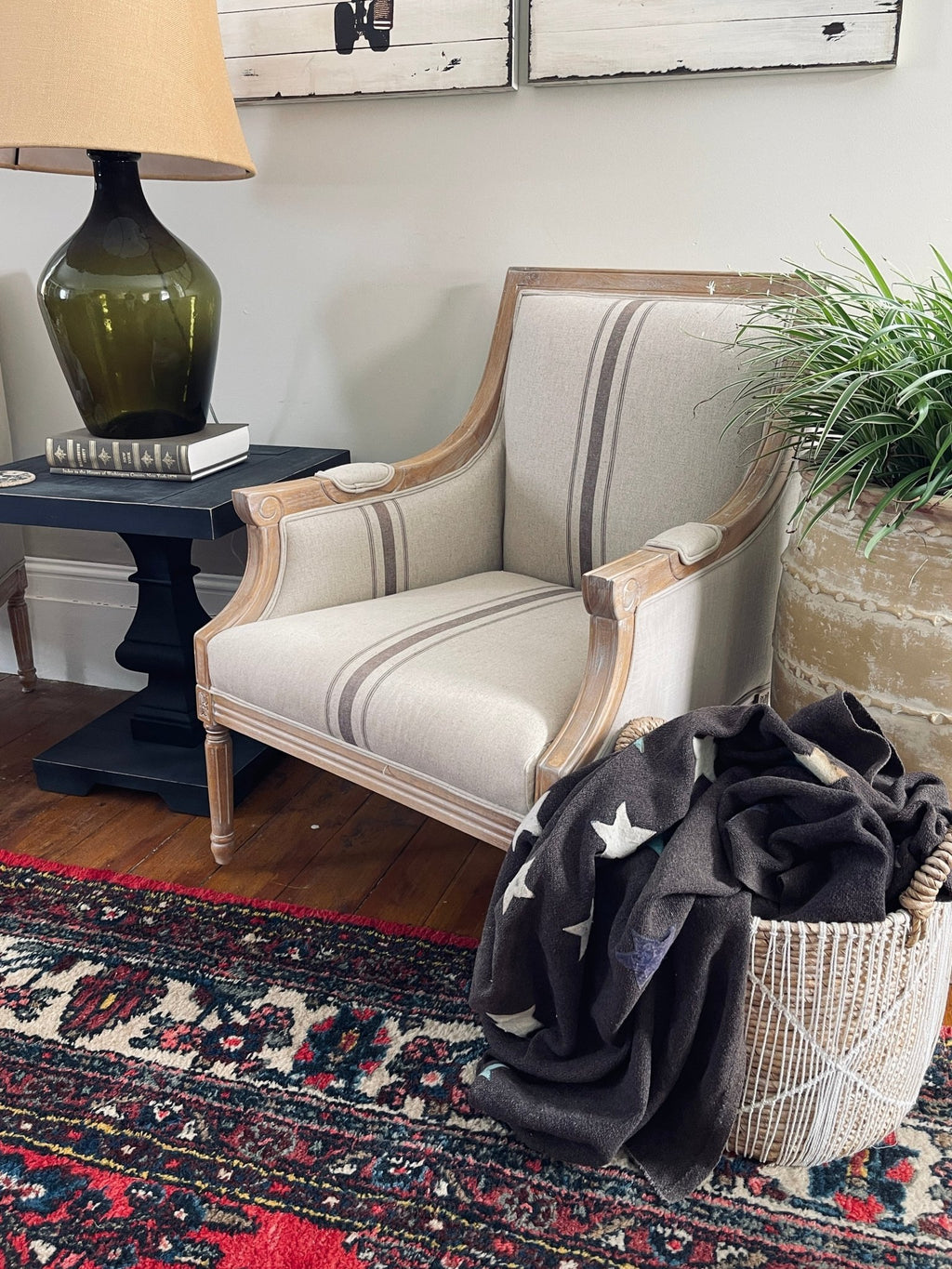 French Country Striped Accent Chair - Distressed Wood – Accent Chairs by The Olde 1840