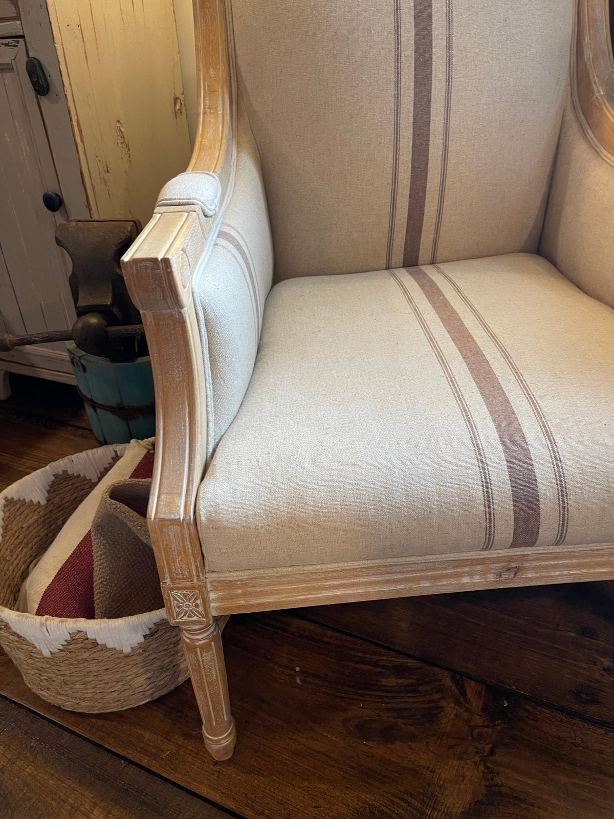 French Country Striped Accent Chair - Distressed Wood – Accent Chairs by The Olde 1840
