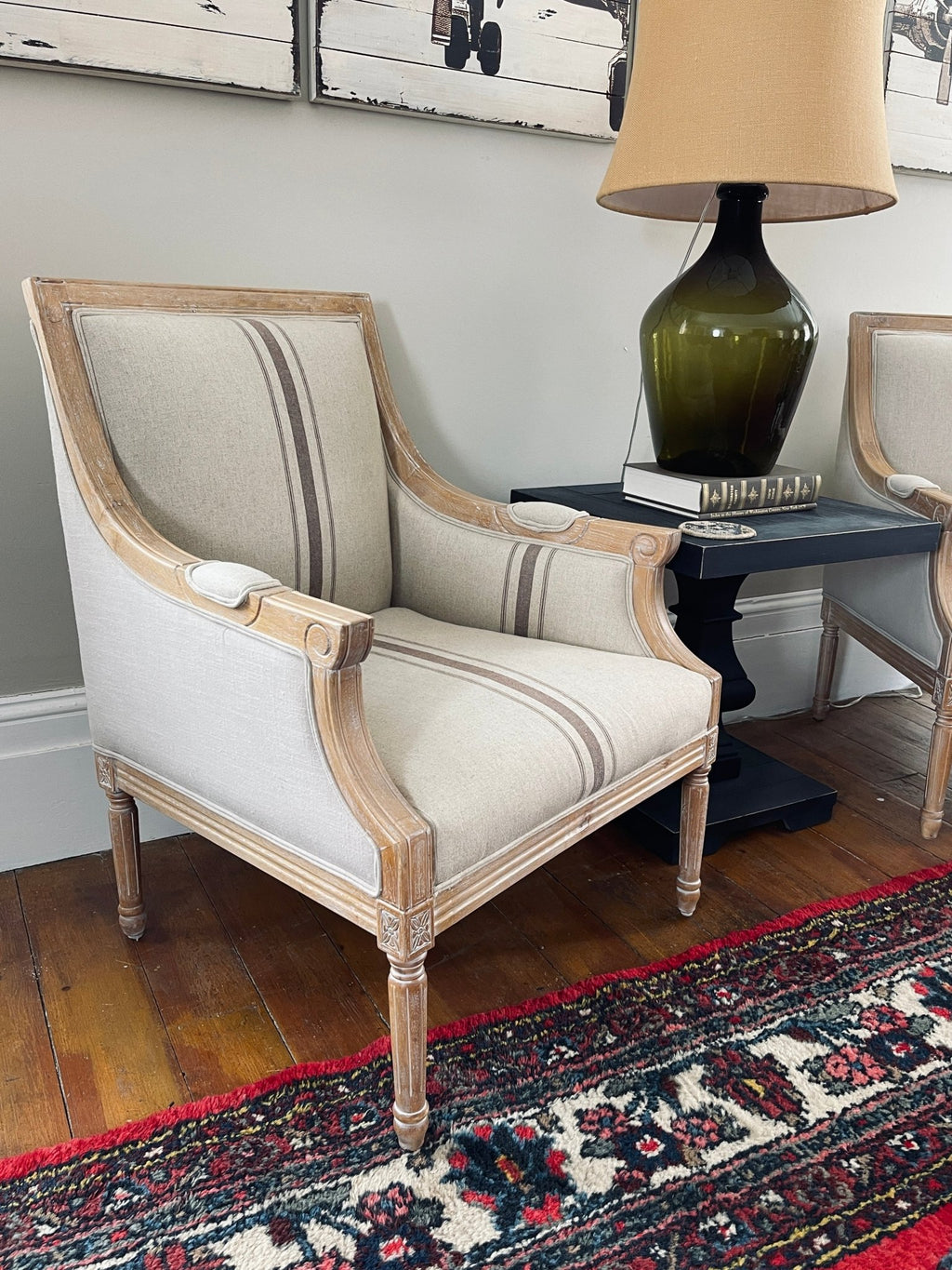 French Country Striped Accent Chair - Distressed Wood – Accent Chairs by The Olde 1840