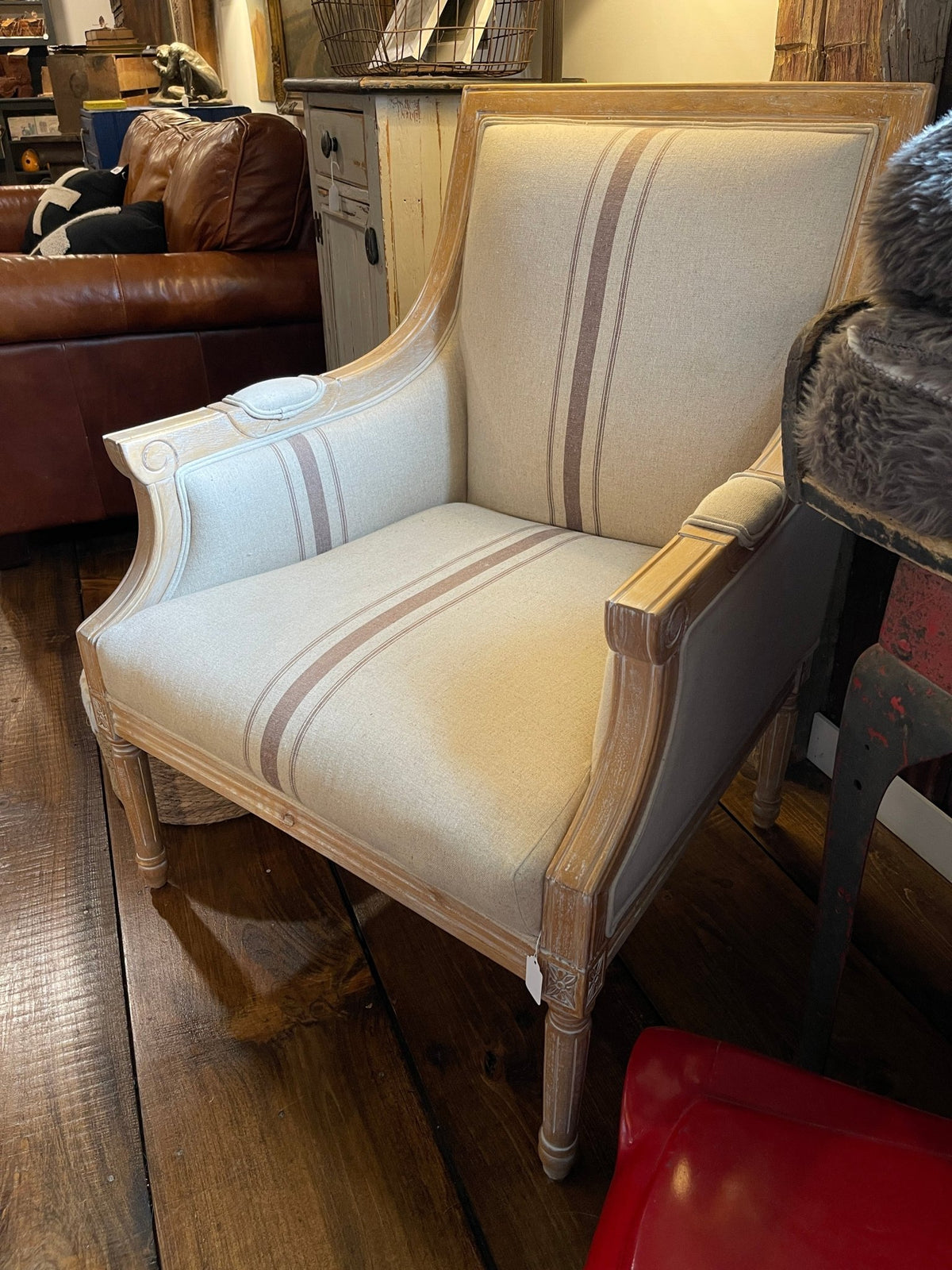 French Country Striped Accent Chair - Distressed Wood – Accent Chairs by The Olde 1840
