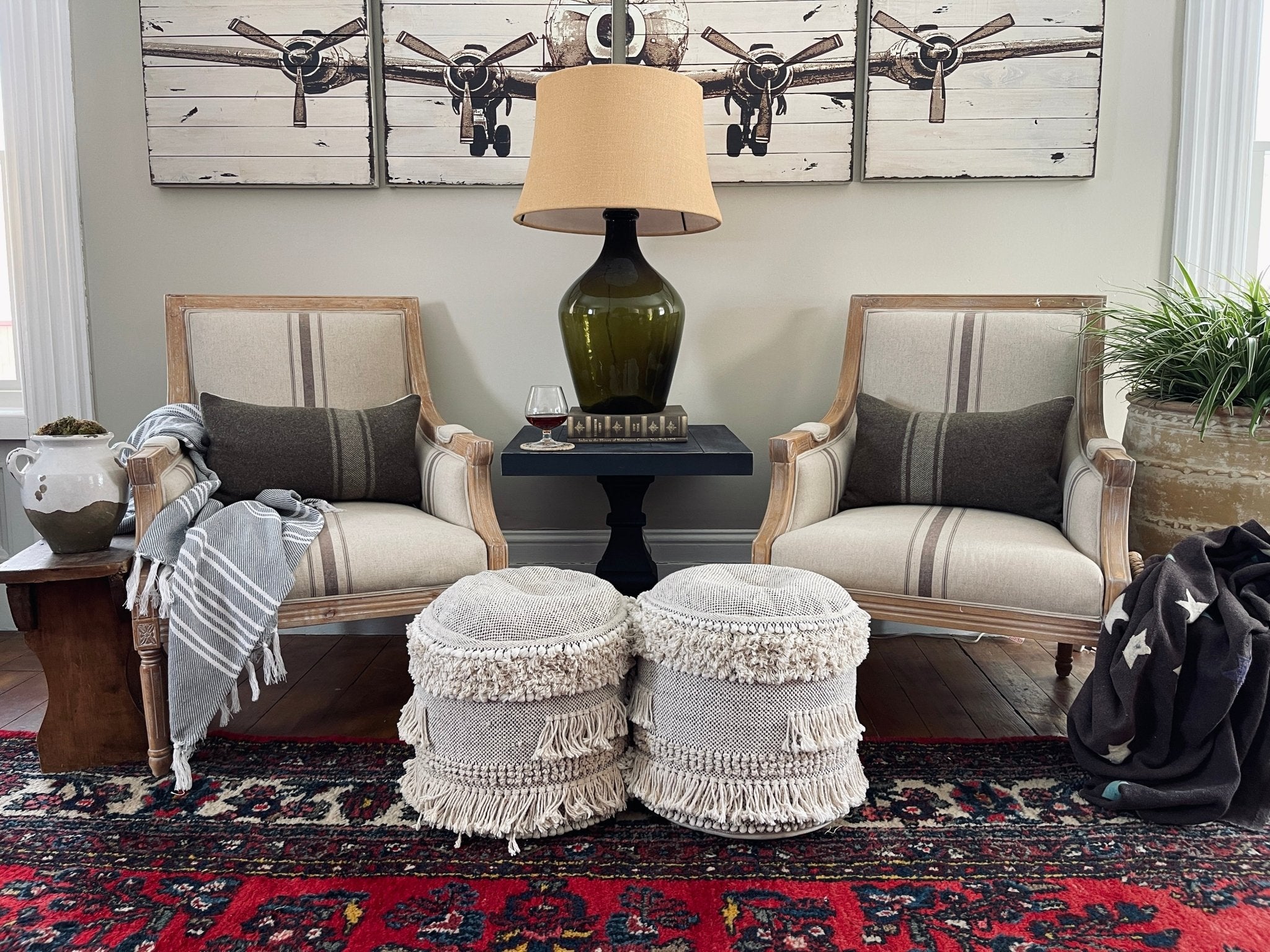 French Country Striped Accent Chair - Distressed Wood – Accent Chairs by The Olde 1840