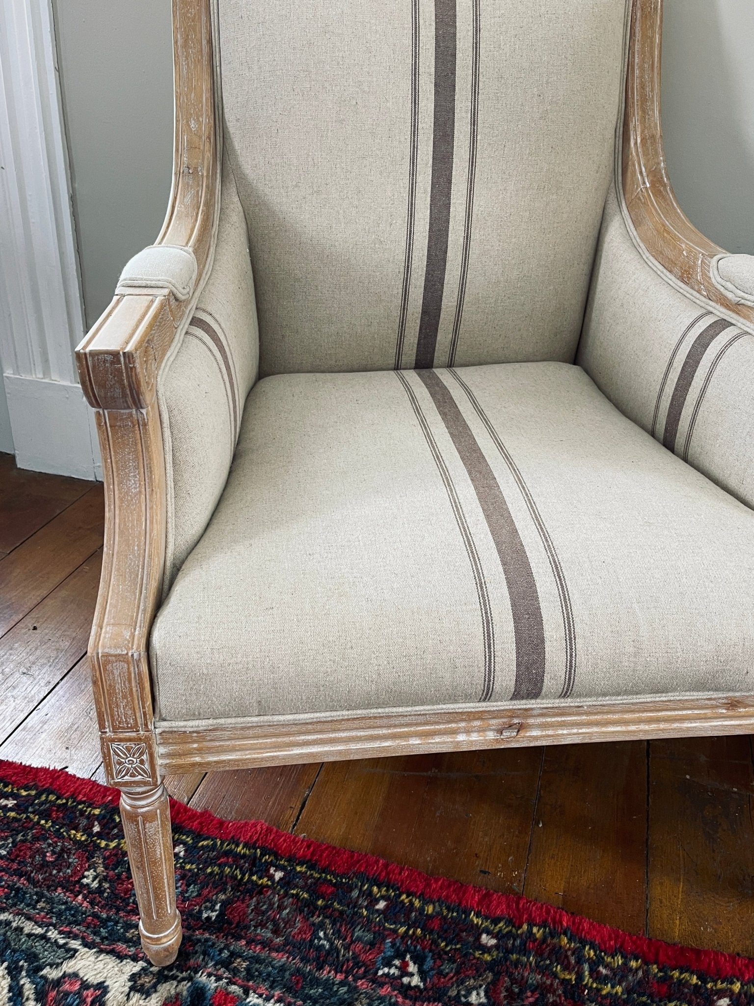 French Country Striped Accent Chair - Distressed Wood – Accent Chairs by The Olde 1840