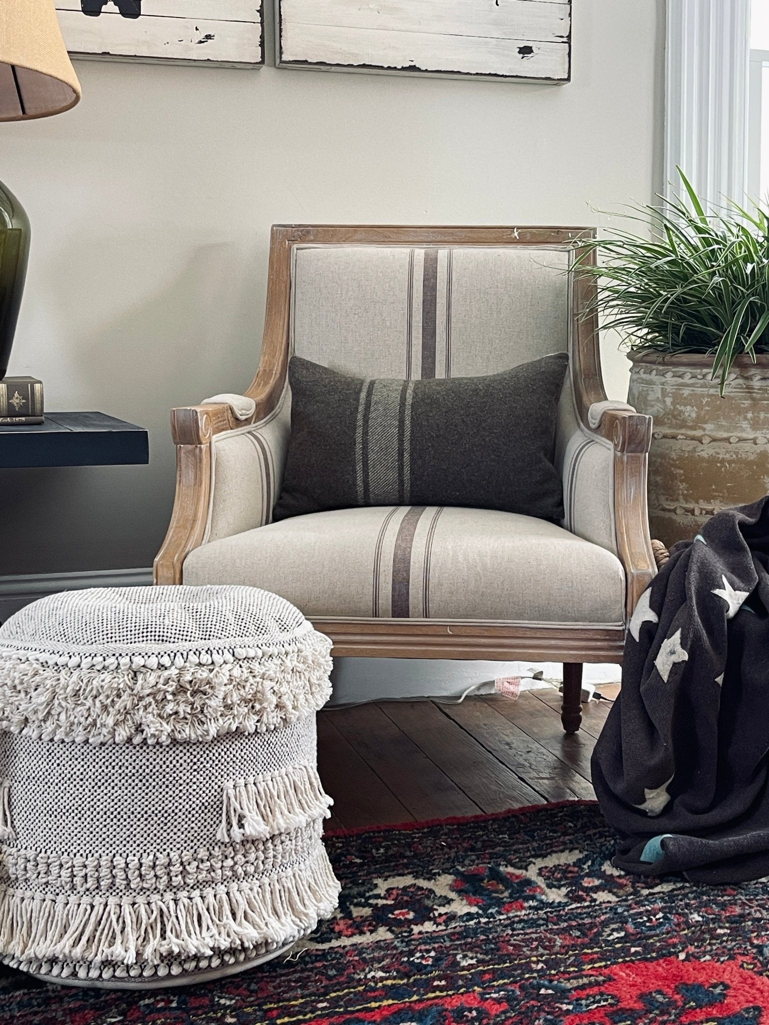 French Country Striped Accent Chair - Distressed Wood – Accent Chairs by The Olde 1840