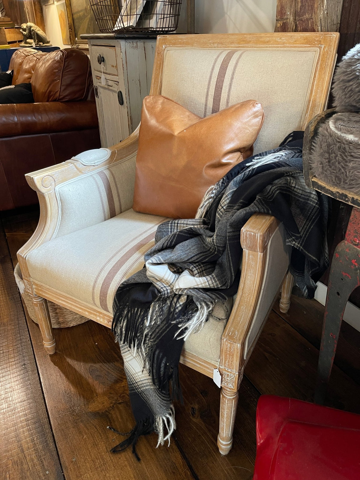 French Country Striped Accent Chair - Distressed Wood – Accent Chairs by The Olde 1840