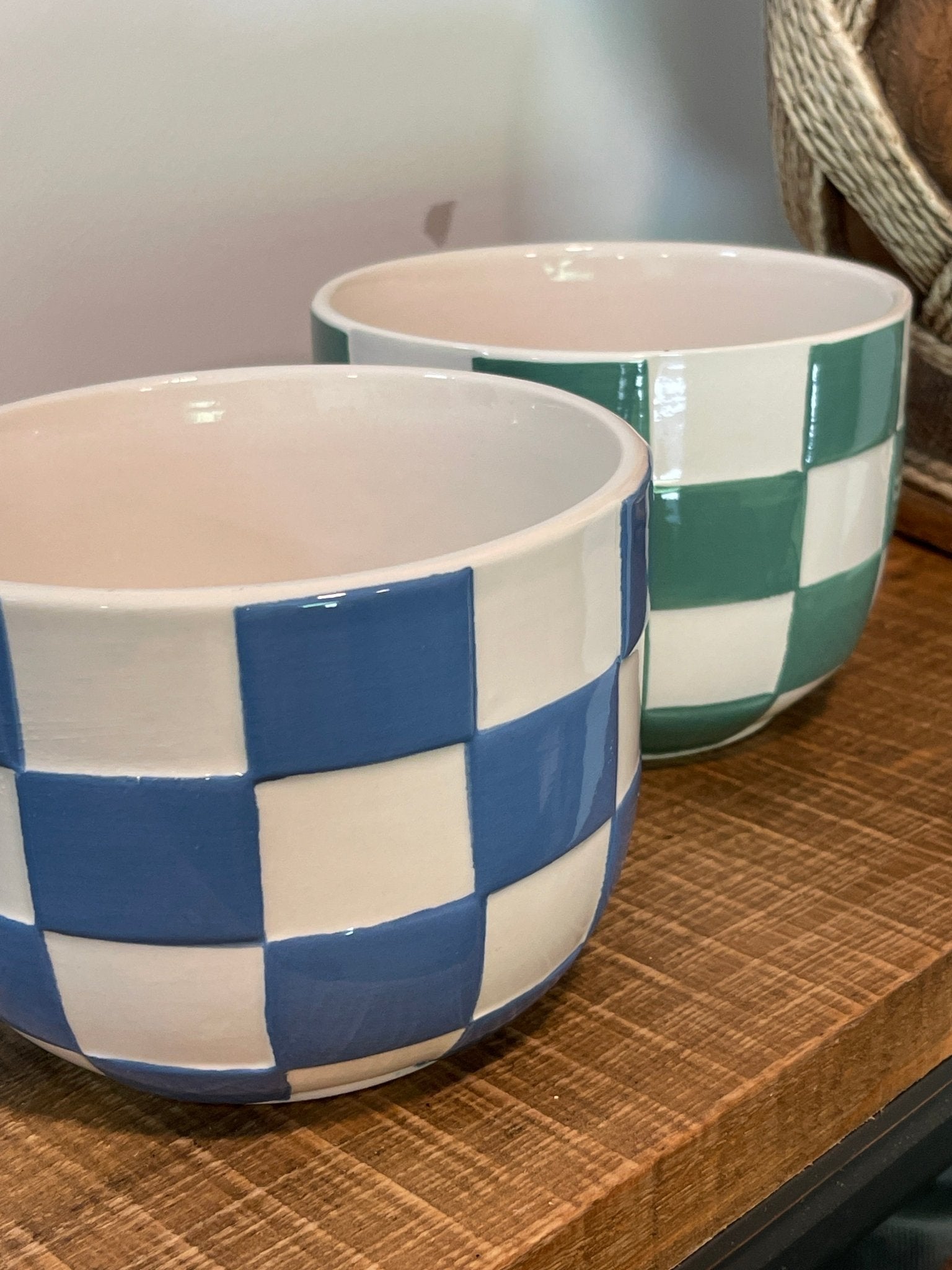 Gingham Checkered Ceramic Flower Pot - Modern Farmhouse Planter – Decor by The Olde 1840