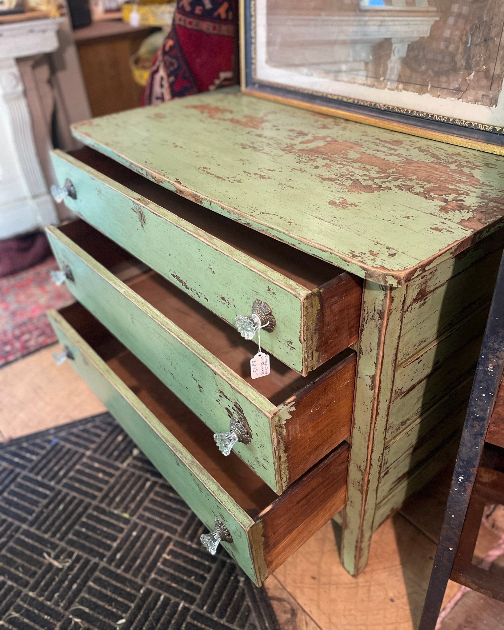 Green Farmhouse Dresser with Glass Knobs – Furniture by The Olde 1840