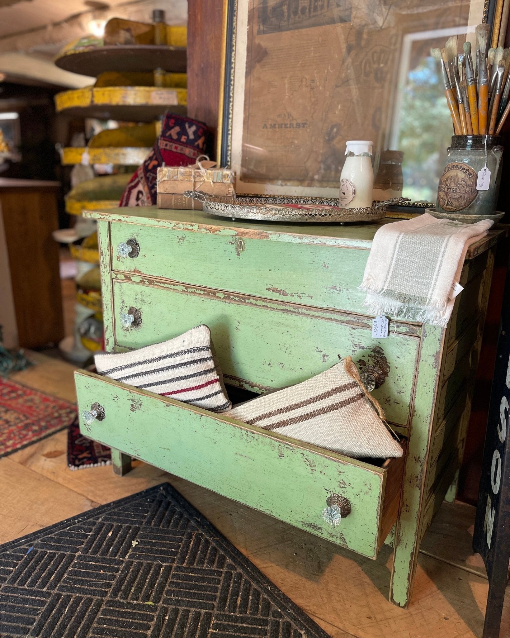 Green Farmhouse Dresser with Glass Knobs – Furniture by The Olde 1840