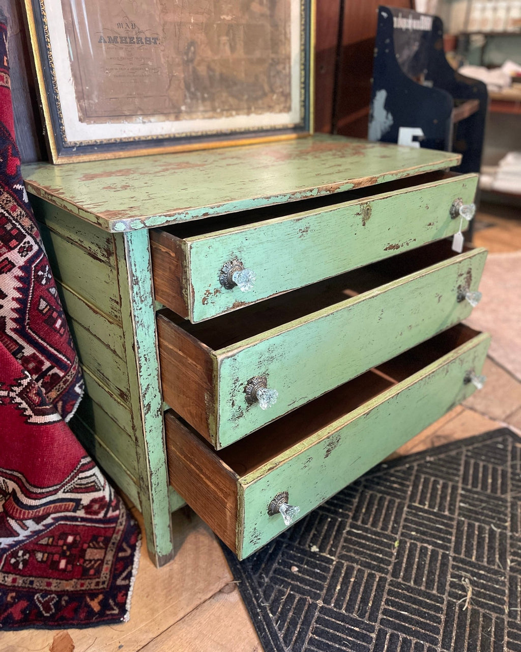 Green Farmhouse Dresser with Glass Knobs – Furniture by The Olde 1840