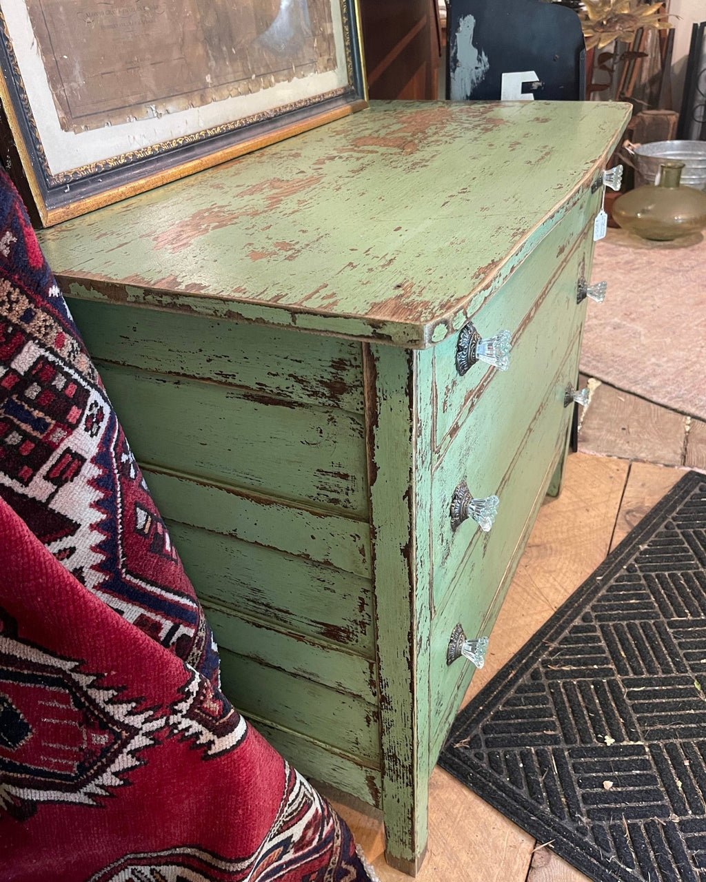 Green Farmhouse Dresser with Glass Knobs – Furniture by The Olde 1840