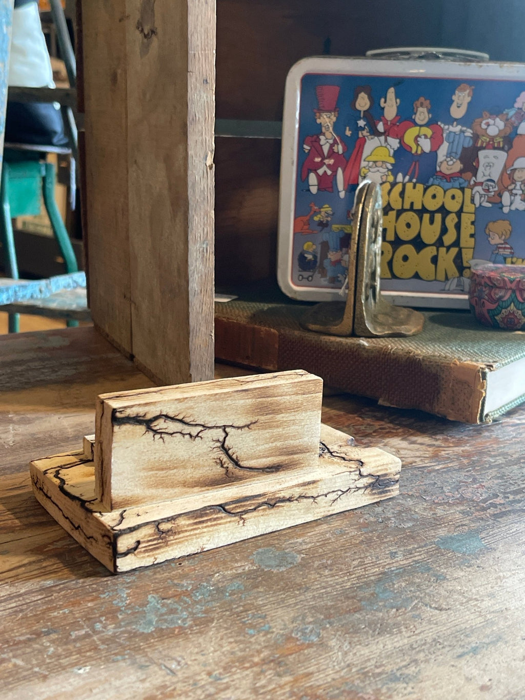 Handcrafted Fractal-Burned Wood Phone Stand – Tusomi Wood Desk Organizer – Home & Garden by The Olde 1840