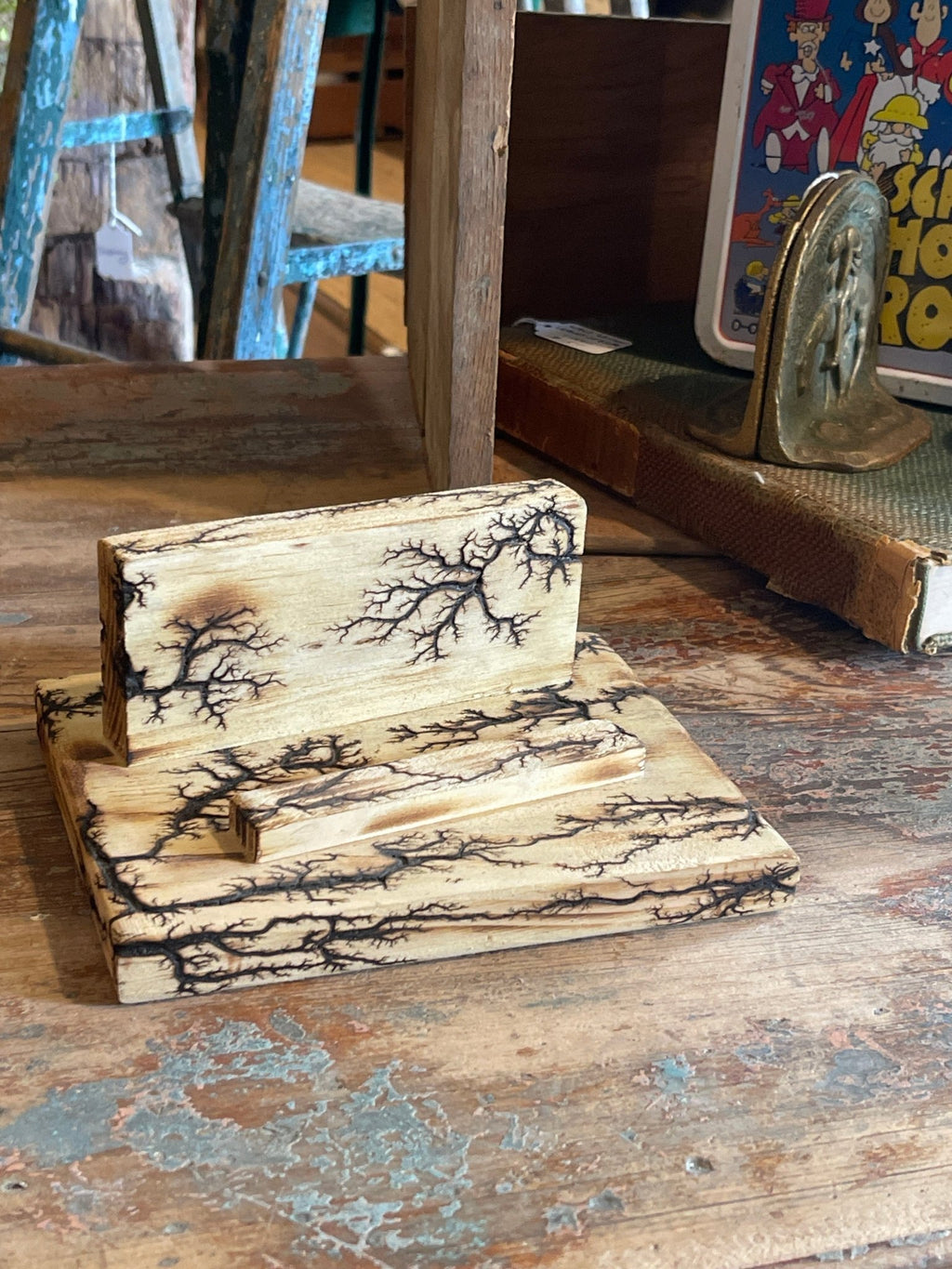 Handcrafted Fractal-Burned Wood Tablet Stand – Tusomi Wood Desk Organizer – Home & Garden by The Olde 1840