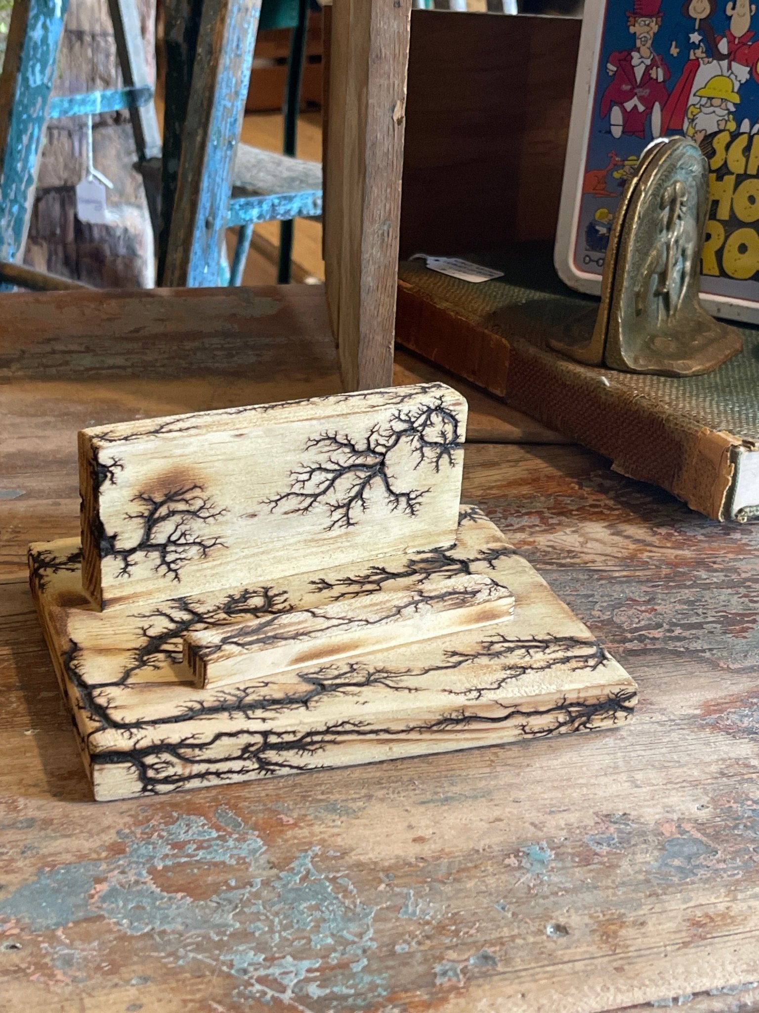 Handcrafted Fractal-Burned Wood Tablet Stand – Tusomi Wood Desk Organizer – Home & Garden by The Olde 1840