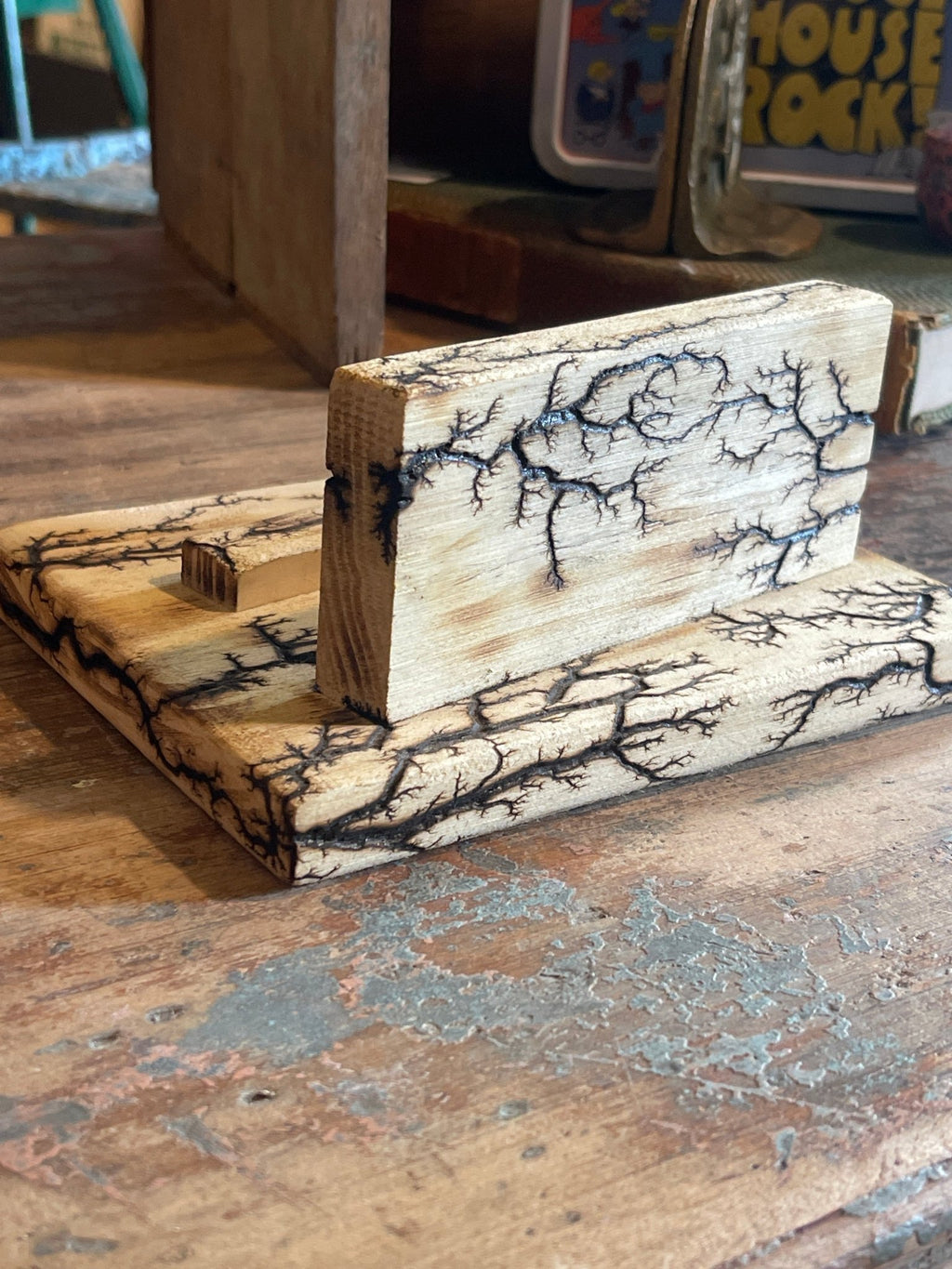 Handcrafted Fractal-Burned Wood Tablet Stand – Tusomi Wood Desk Organizer – Home & Garden by The Olde 1840