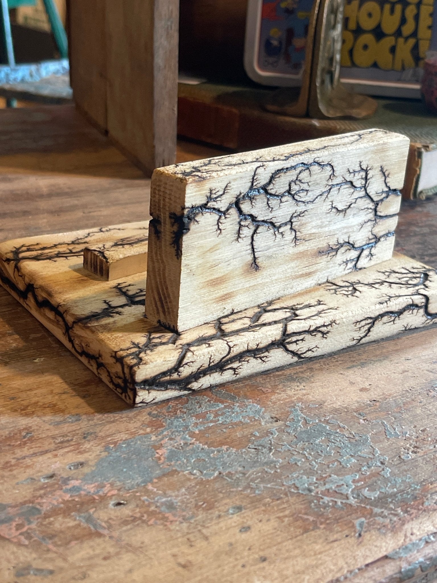 Handcrafted Fractal-Burned Wood Tablet Stand – Tusomi Wood Desk Organizer – Home & Garden by The Olde 1840