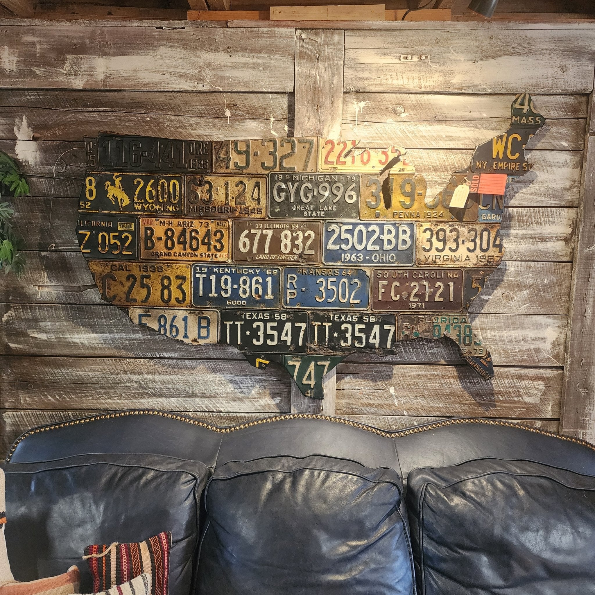 Handcrafted USA Map Wall Art – Vintage License Plates – Artwork by The Olde 1840