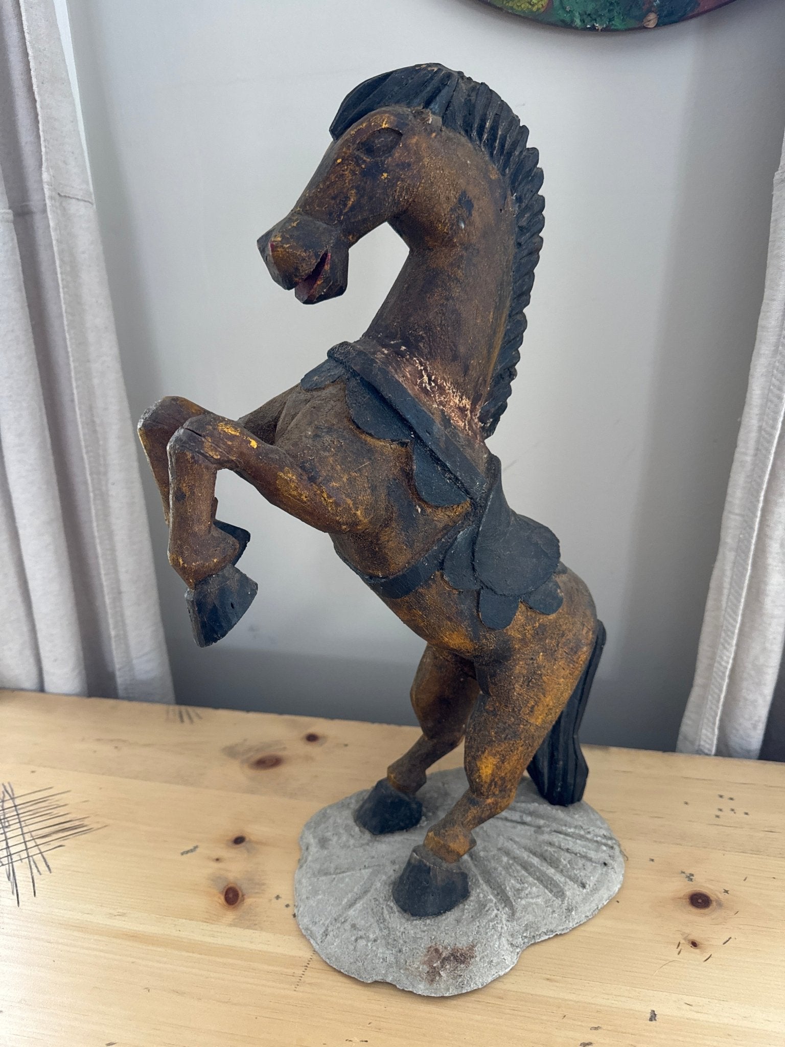 Horse Folk Art Wood Sculpture 21” – Decor by The Olde 1840