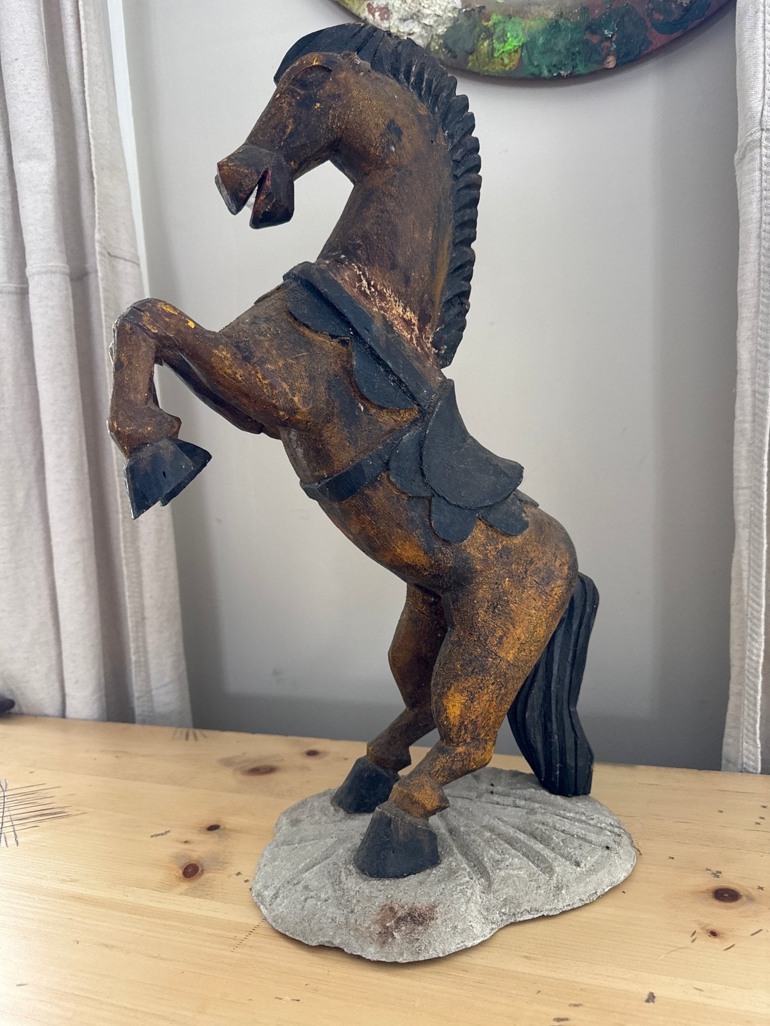 Horse Folk Art Wood Sculpture 21” – Decor by The Olde 1840