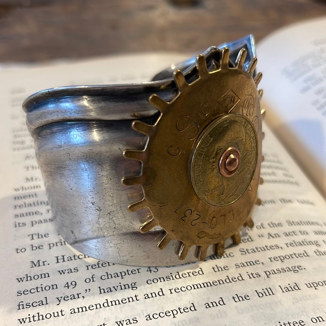 Sunburst Machine Plate Metal Cuff Bracelet – by The Olde 1840