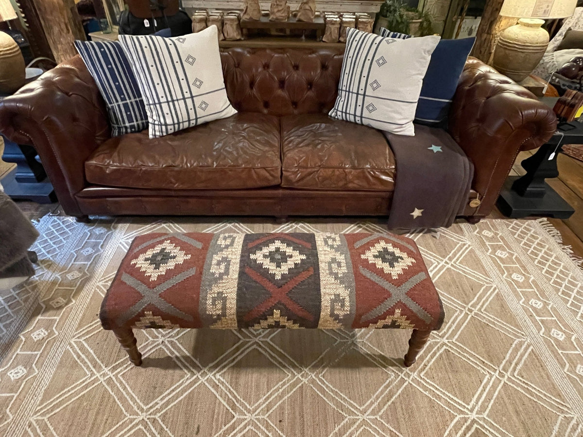 Kilim Upholstered Bench | Southwestern Accent Seating – Benches by The Olde 1840