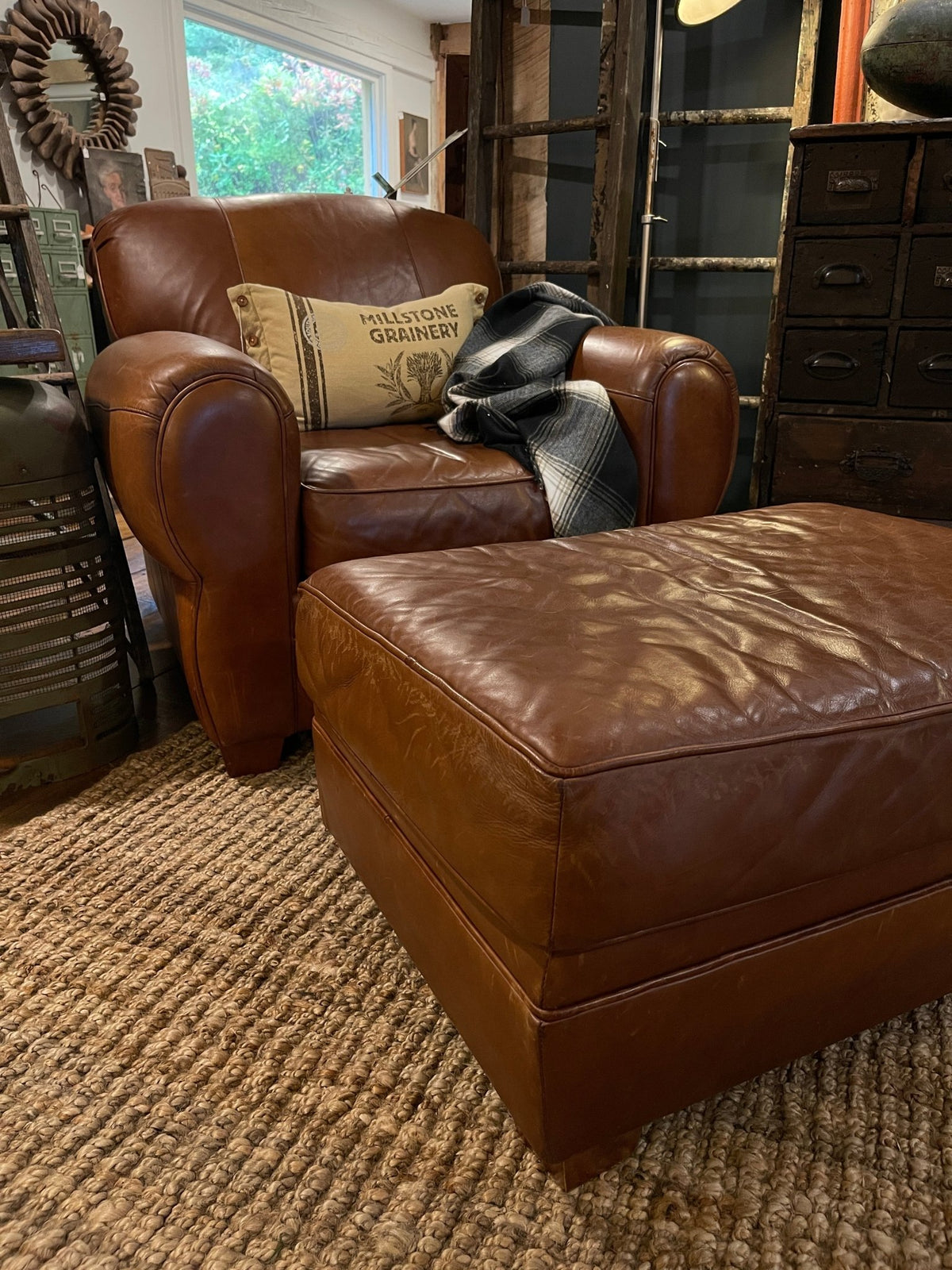 La-Z-Boy Leather Club Chair + Ottoman - Caramel Leather – Furniture by The Olde 1840