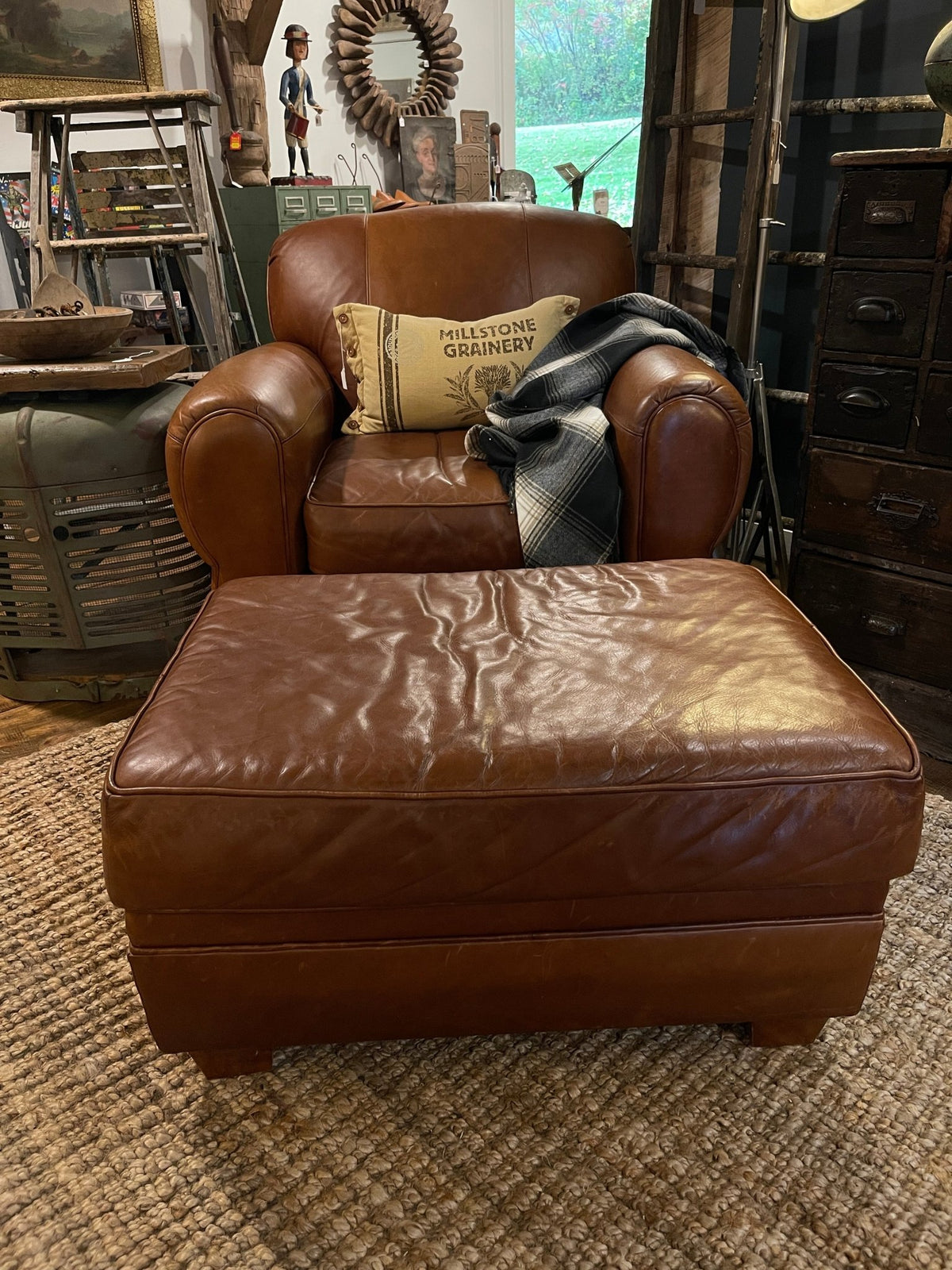 La-Z-Boy Leather Club Chair + Ottoman - Caramel Leather – Furniture by The Olde 1840