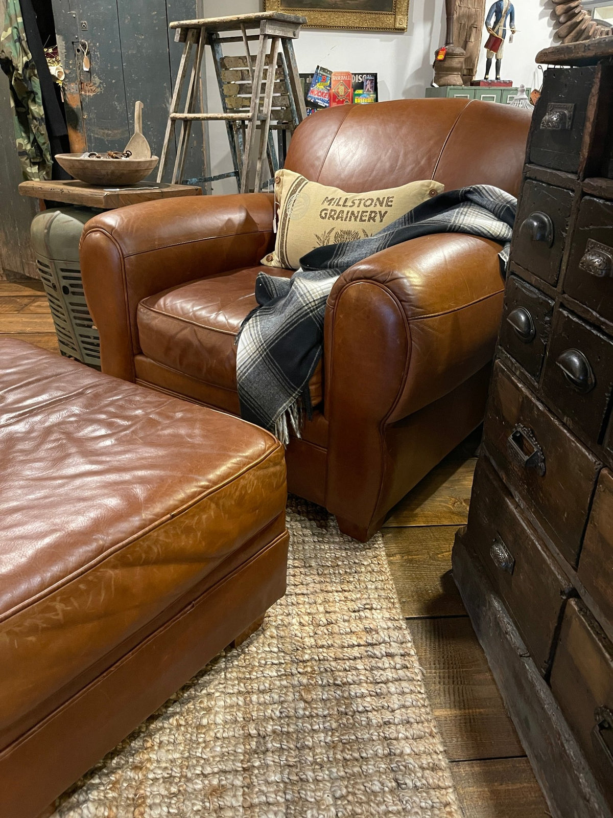 La-Z-Boy Leather Club Chair + Ottoman - Caramel Leather – Furniture by The Olde 1840
