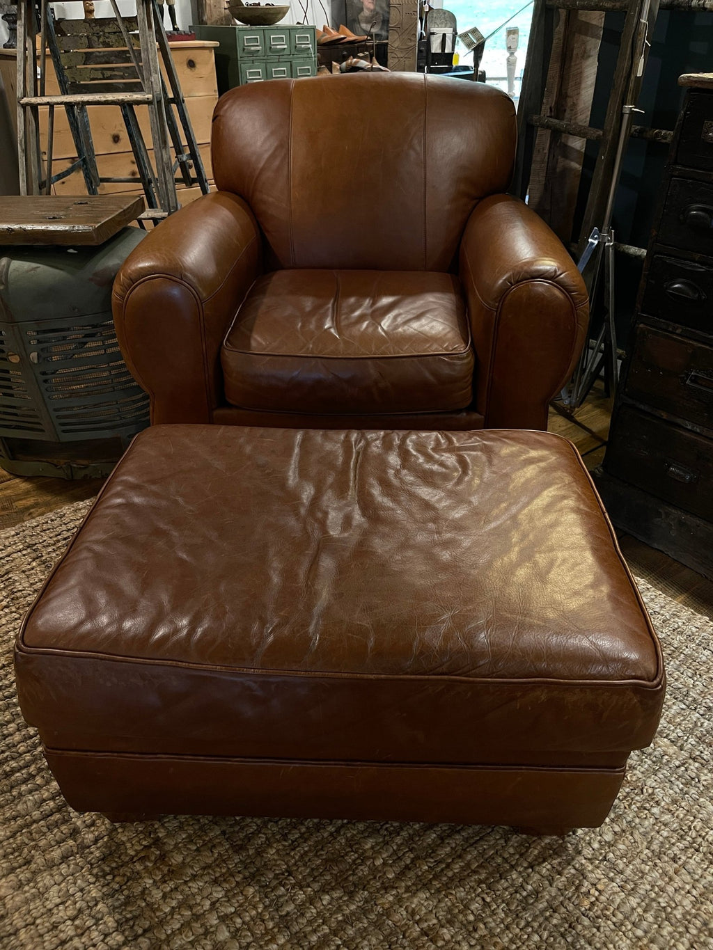 La-Z-Boy Leather Club Chair + Ottoman - Caramel Leather – Furniture by The Olde 1840