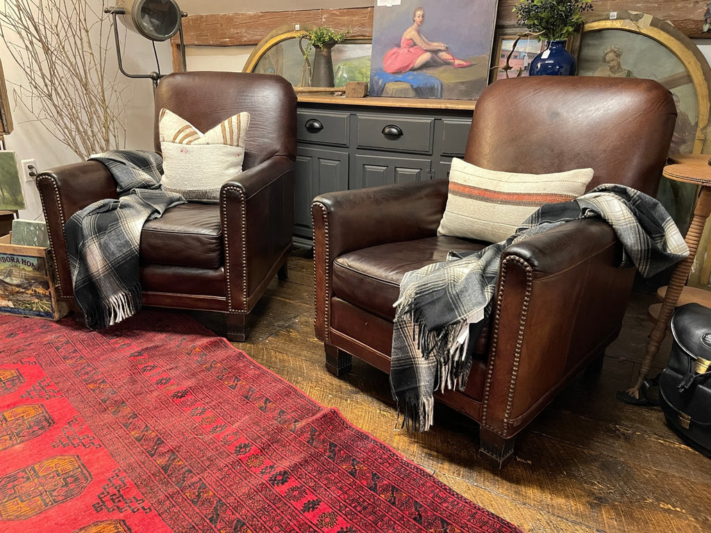 Mitchell Gold + Bob Williams Classic Leather Club Chairs – Nailhead Trim – Furniture by The Olde 1840
