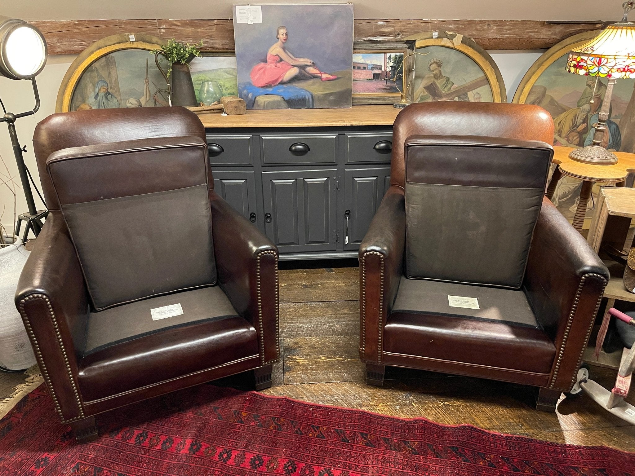 Mitchell Gold + Bob Williams Classic Leather Club Chairs – Nailhead Trim – Furniture by The Olde 1840