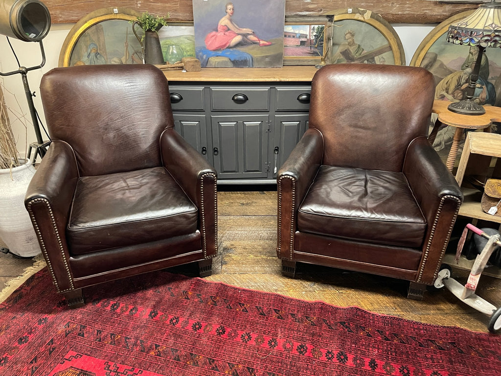 Mitchell Gold + Bob Williams Classic Leather Club Chairs – Nailhead Trim – Furniture by The Olde 1840