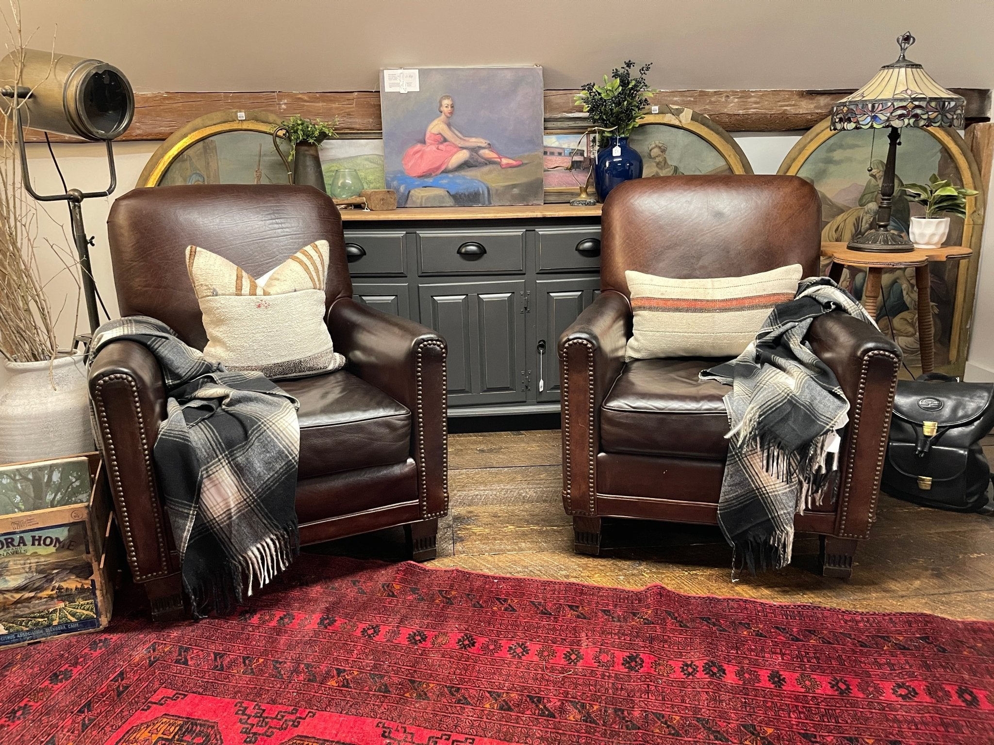 Mitchell Gold + Bob Williams Classic Leather Club Chairs – Nailhead Trim – Furniture by The Olde 1840