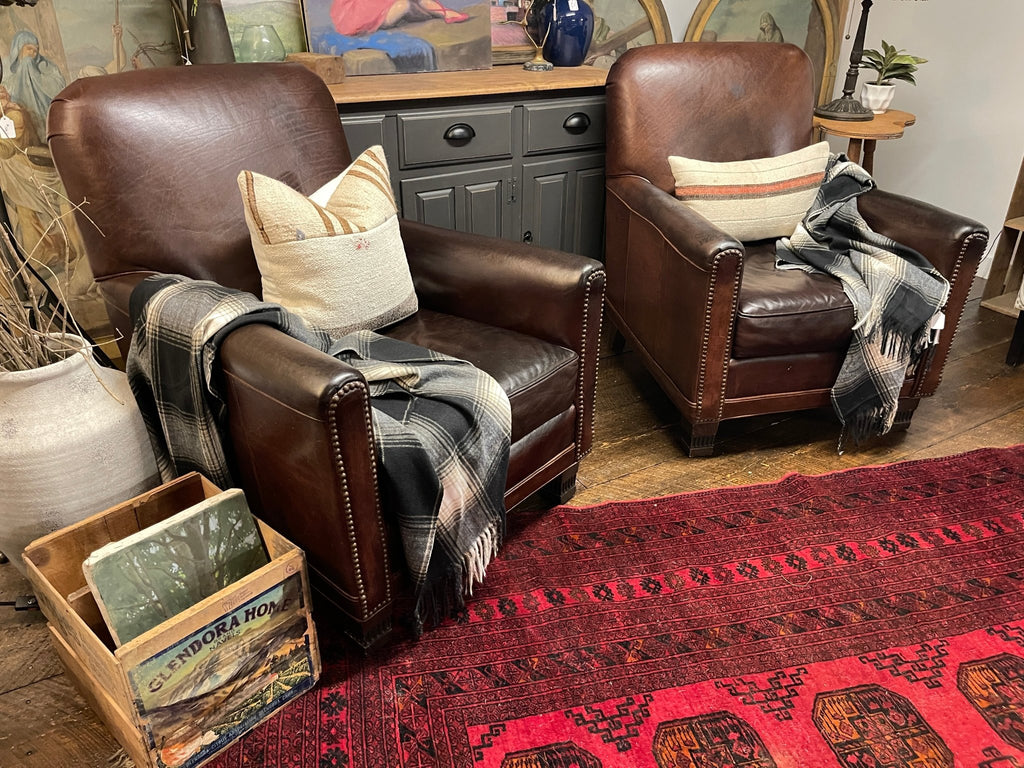 Mitchell Gold + Bob Williams Classic Leather Club Chairs – Nailhead Trim – Furniture by The Olde 1840