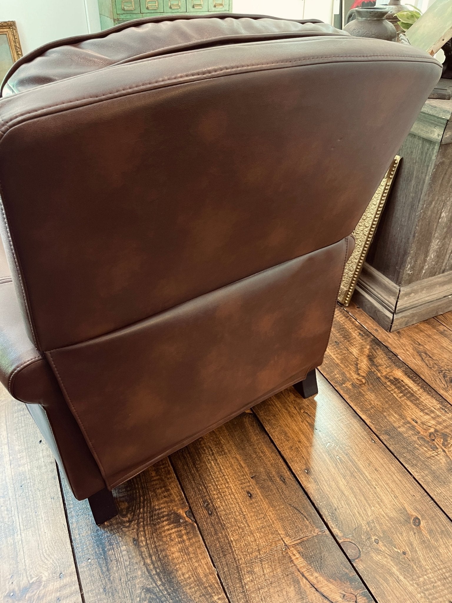 Neville Traditional Brown Faux Leather Recliner Chair with Nailhead Trim – Furniture by The Olde 1840