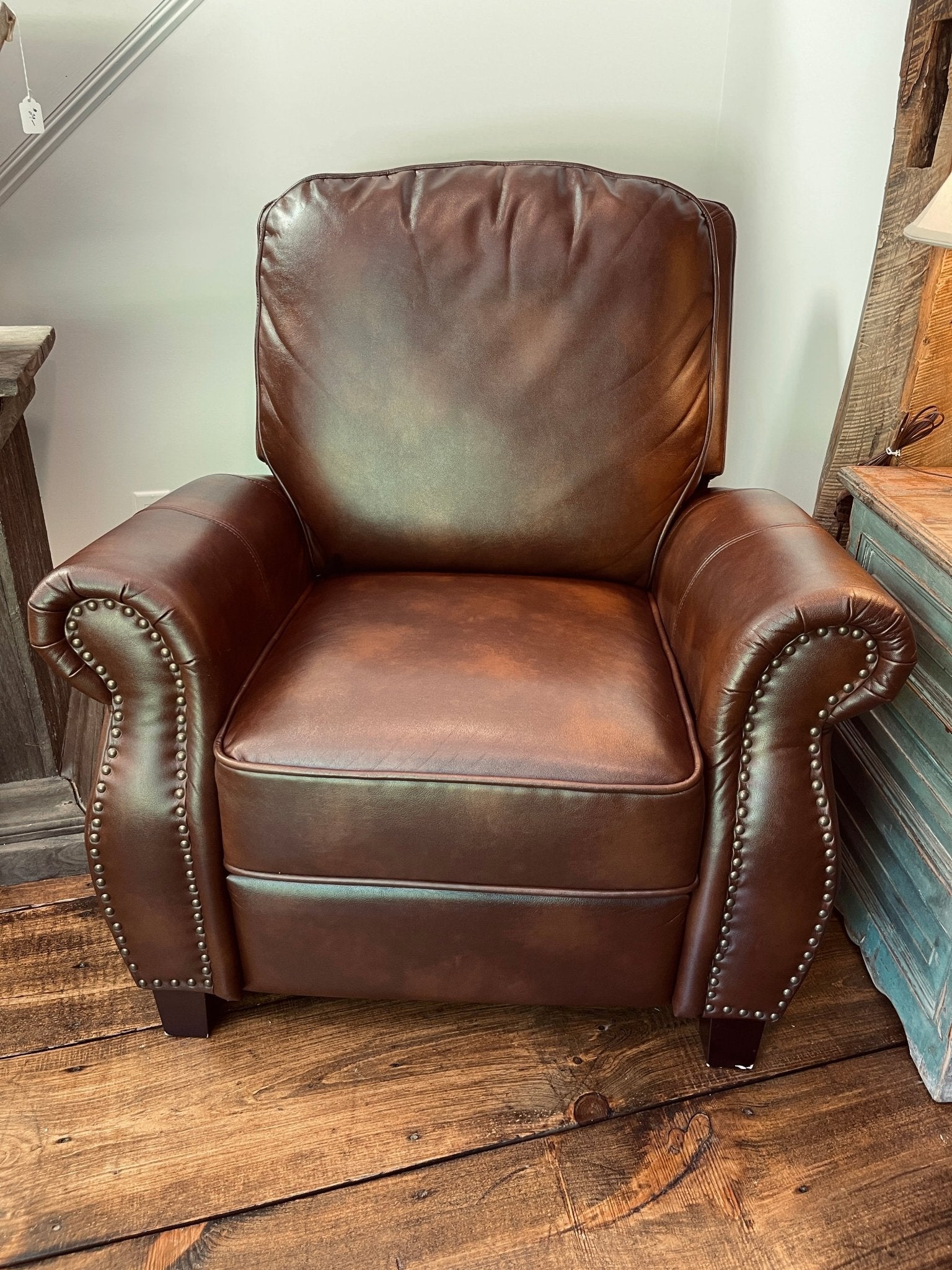Neville Traditional Brown Faux Leather Recliner Chair with Nailhead Trim – Furniture by The Olde 1840