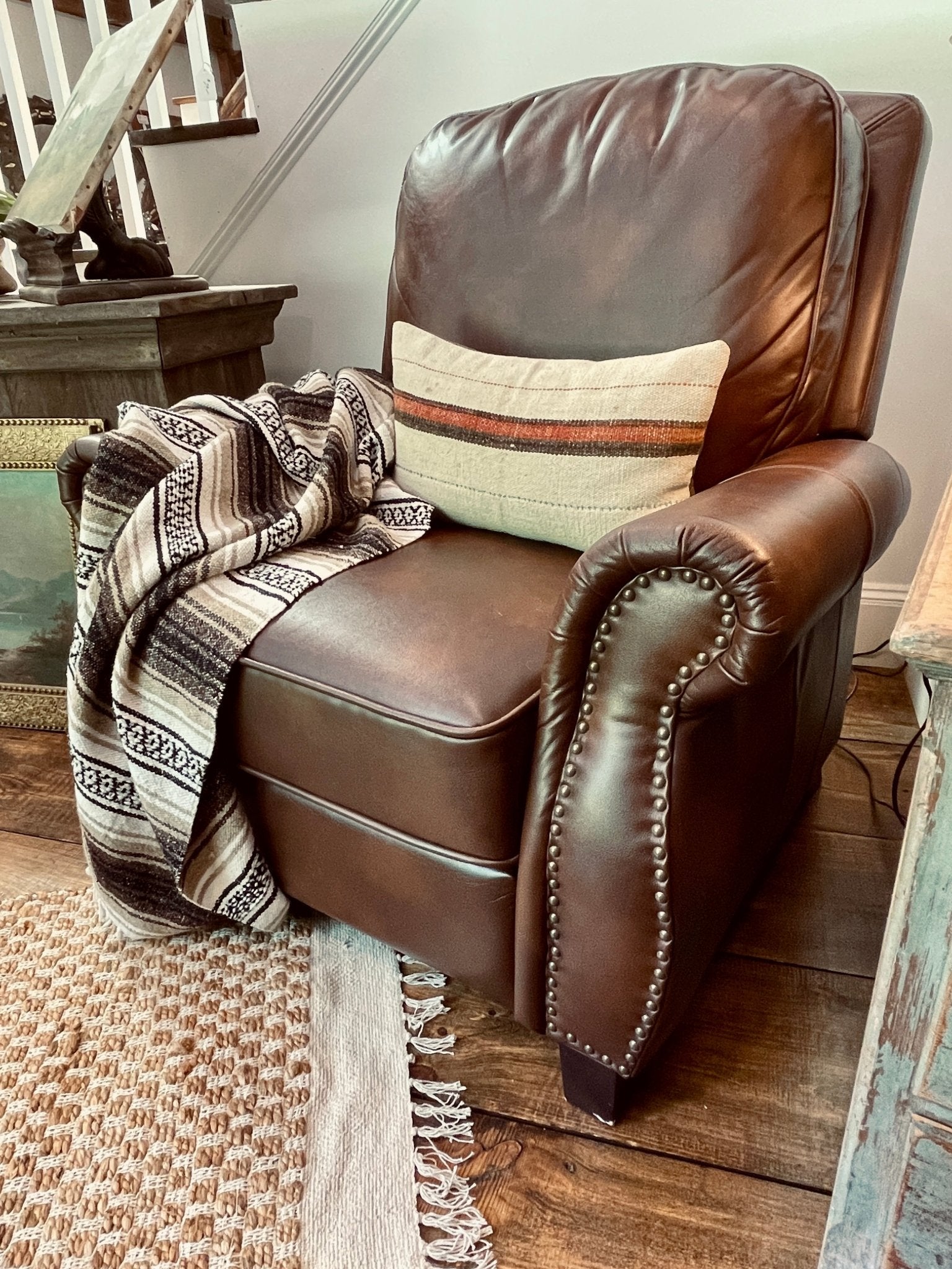 Neville Traditional Brown Faux Leather Recliner Chair with Nailhead Trim – Furniture by The Olde 1840