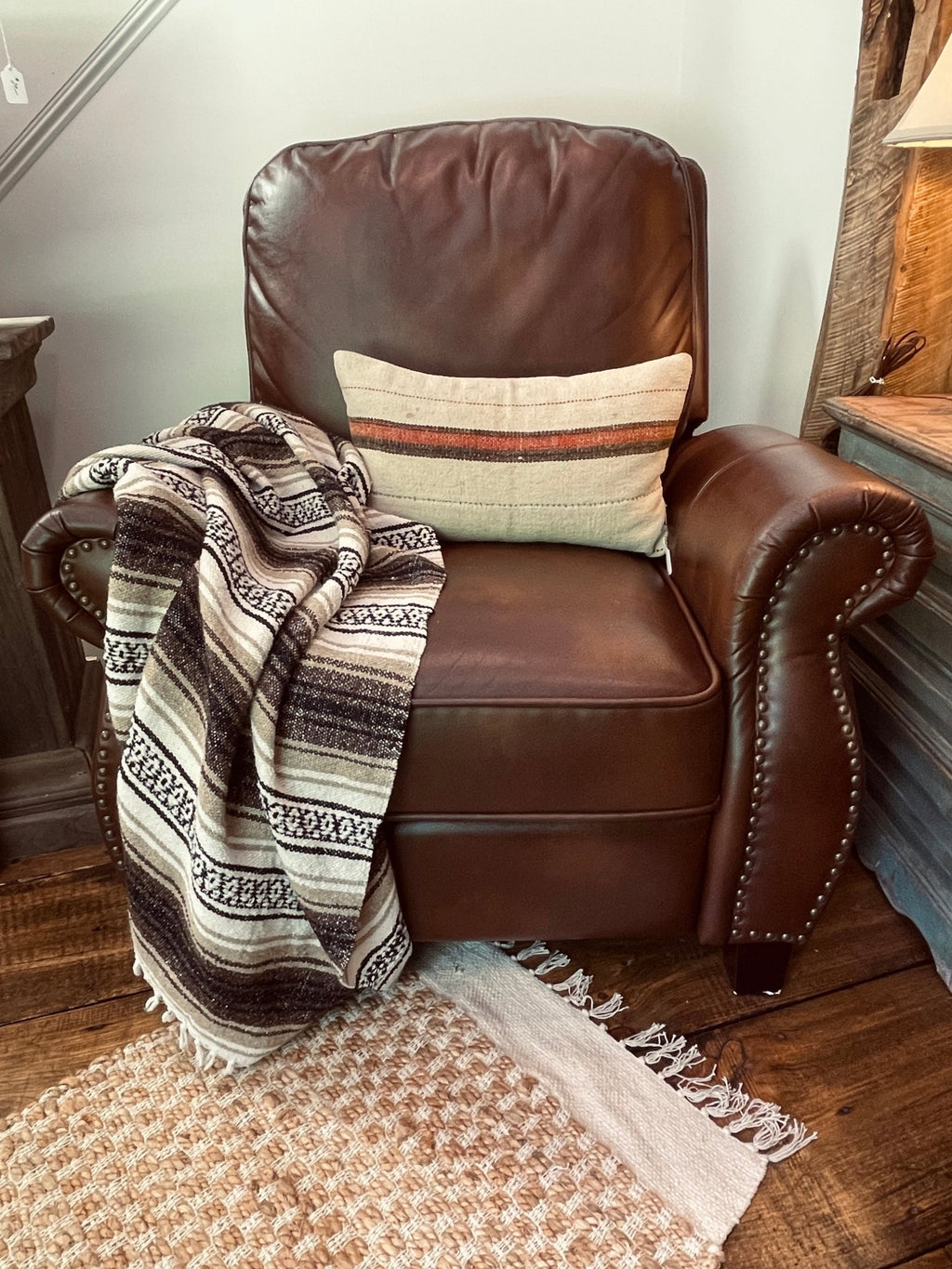 Neville Traditional Brown Faux Leather Recliner Chair with Nailhead Trim – Furniture by The Olde 1840
