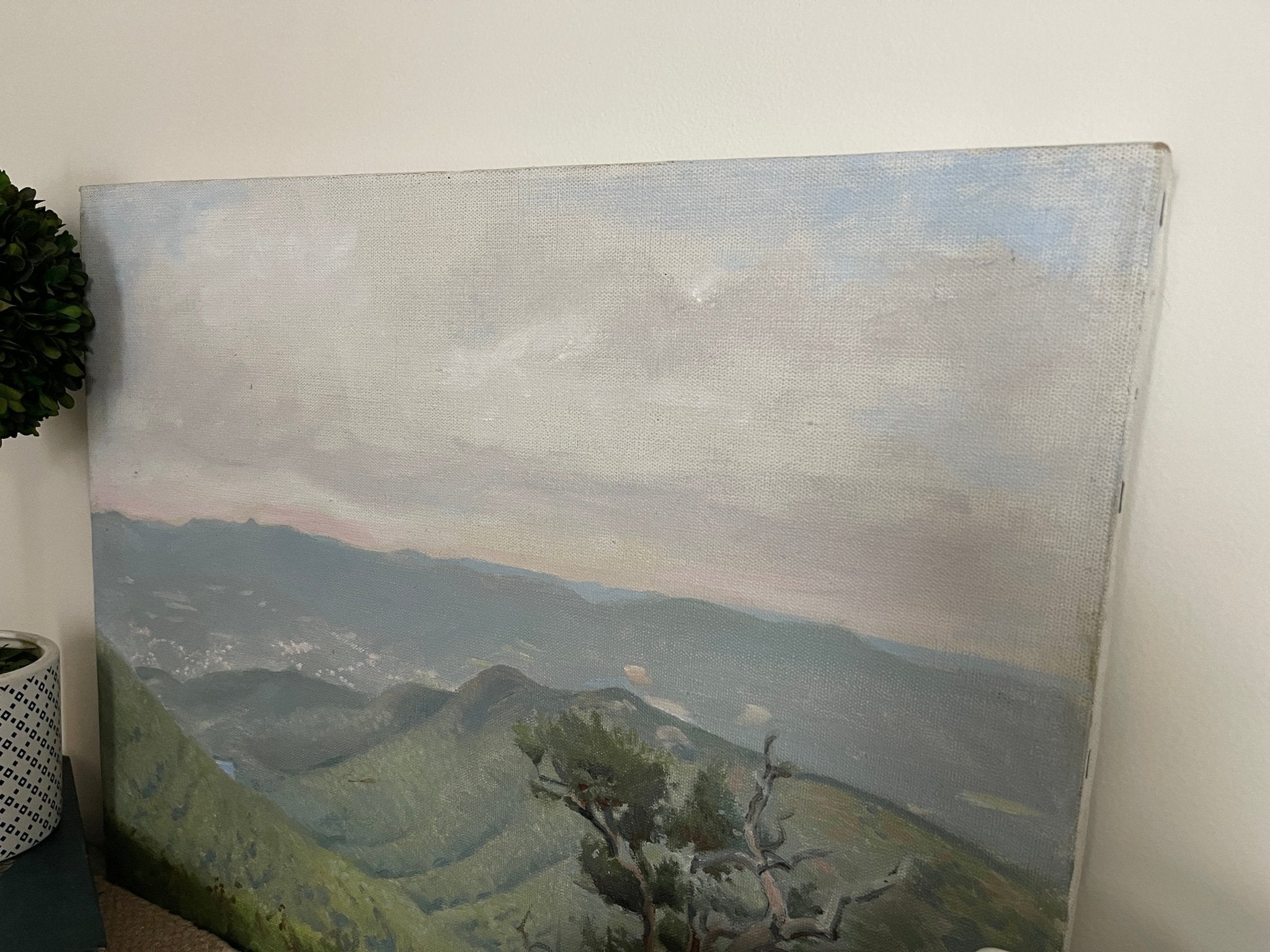 Original Vintage Oil Painting | Blue Ridge Mountains Overlook | Signed Landscape Art | John Nighland Frame – Wall Décor by The Olde 1840