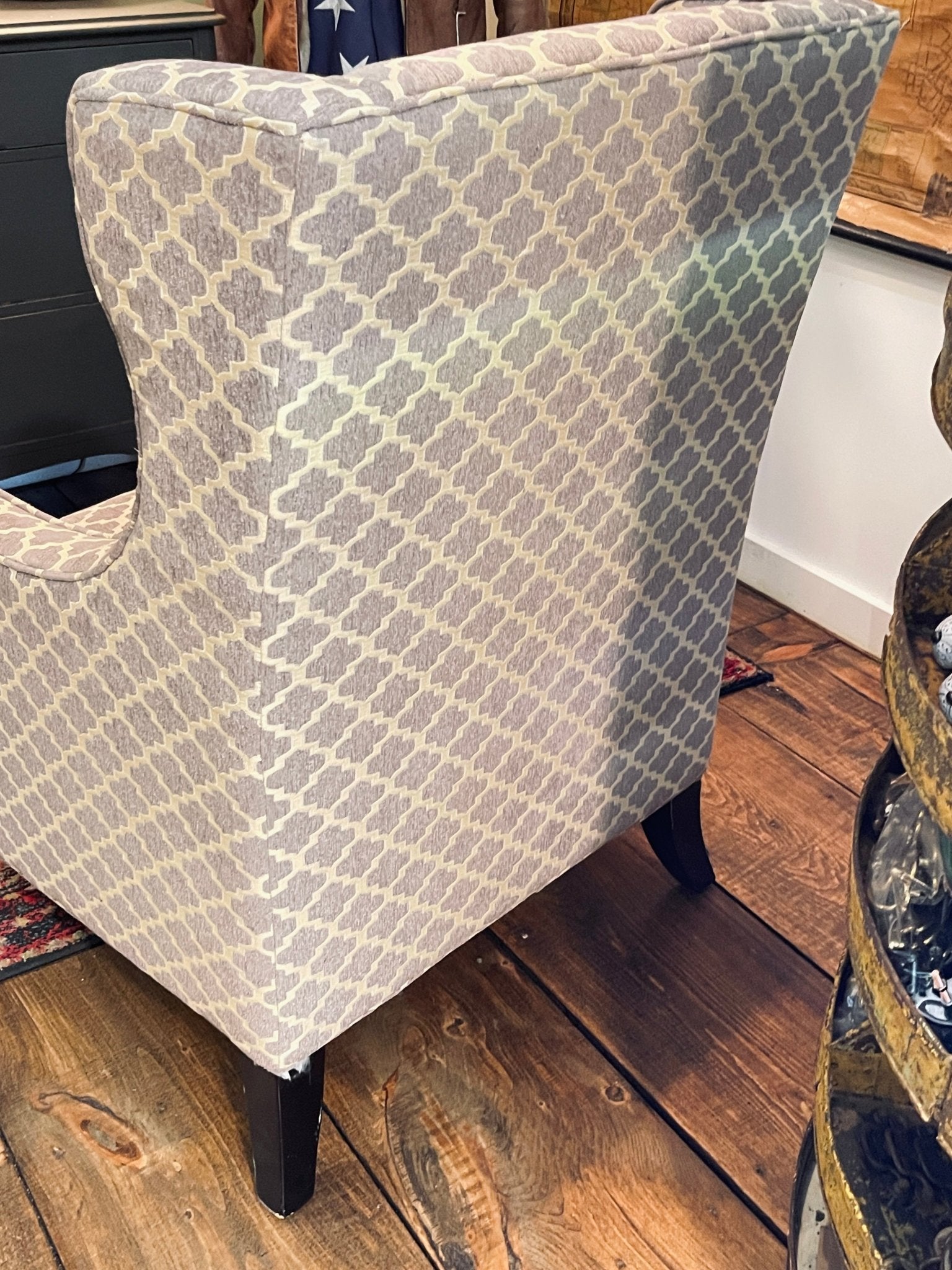Pier 1 Imports "Alec" Upholstered Wingback Accent Chair – Gray & Cream Trellis – Accent Chairs by The Olde 1840